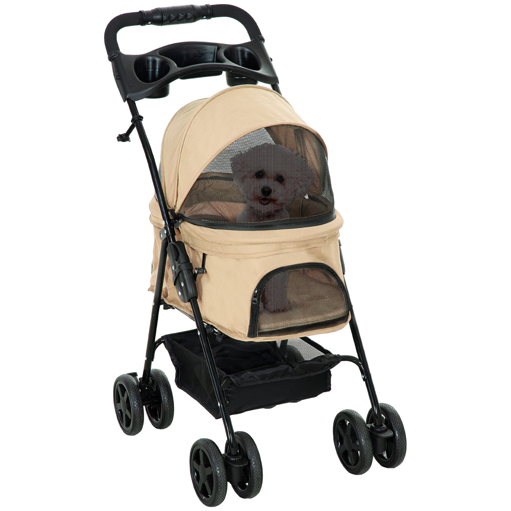 Dog Stroller, Folding Pet Stroller for Small Dogs and Cats, Oxford Khaki