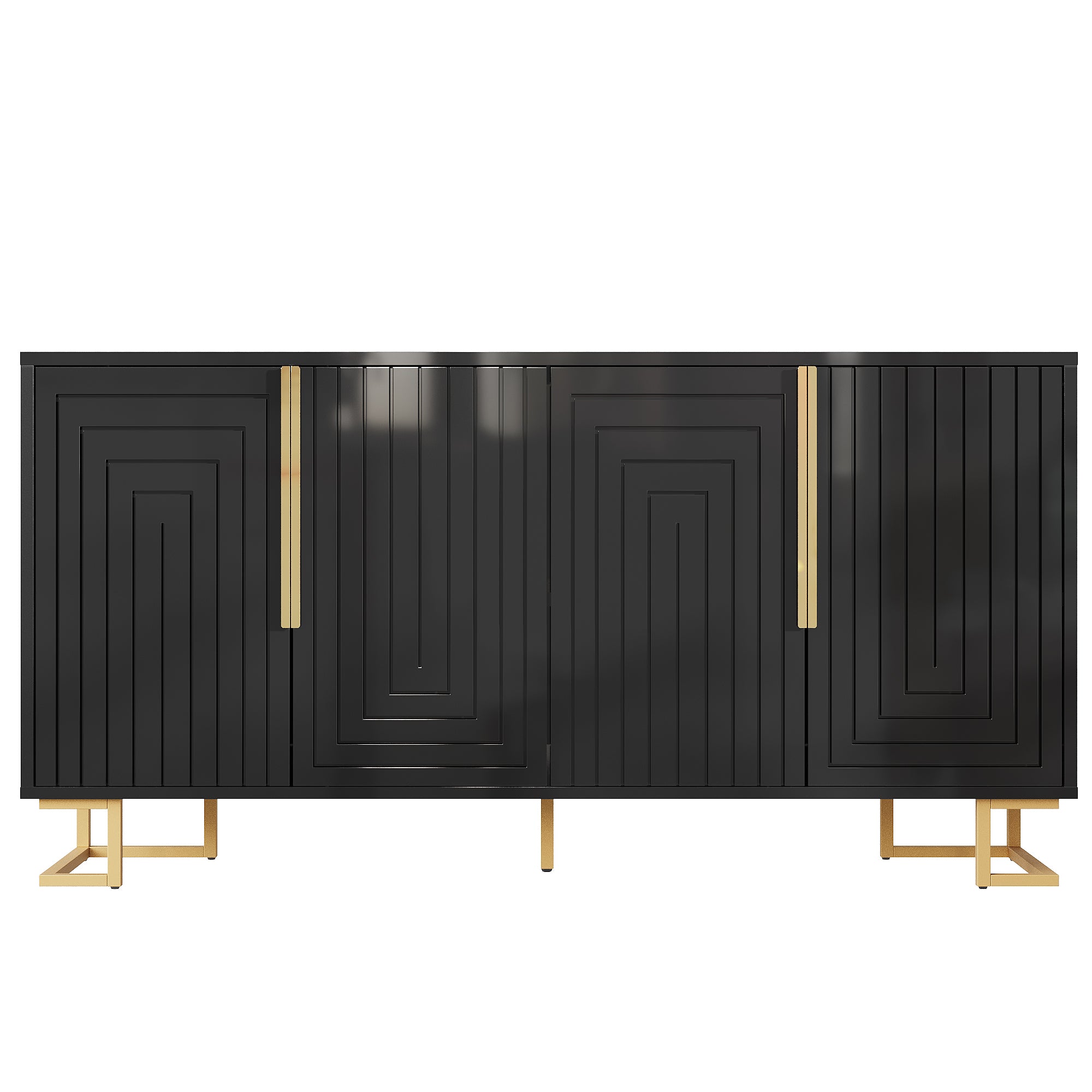 Sideboard with Geometric Design and Gold Accents, 152 x 40 x 75 cm, Black