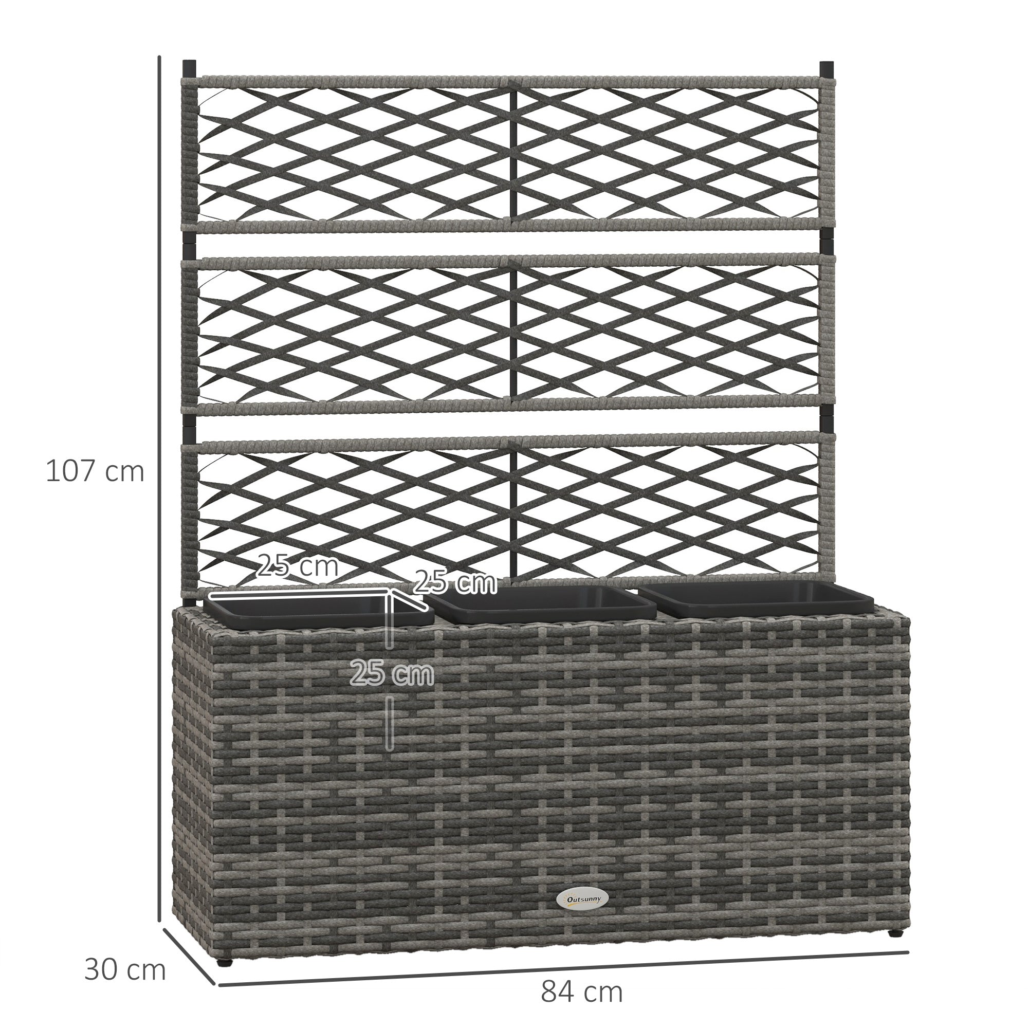 33L Garden Planter with Trellis Free Standing Raised Bed PE Rattan Light Grey