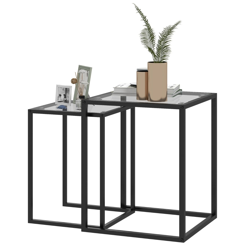 Set of 2 Stackable Side Tables Modern Steel Legs Black