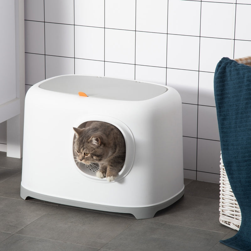 Cat Litter Box, Hooded Scoop Grid Base, XXL, White