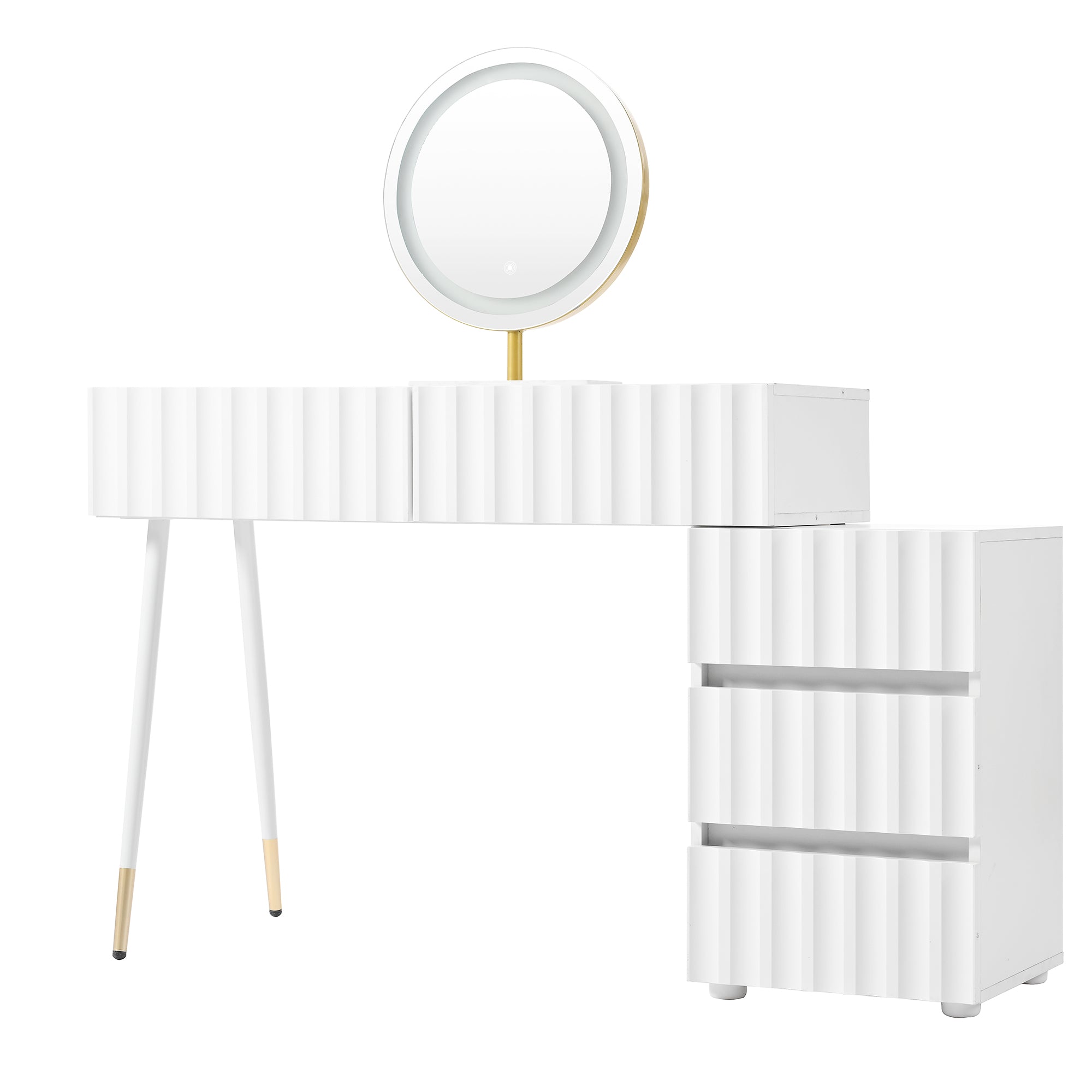 Dressing table with LED mirror and lighting, 5 spacious drawers, white