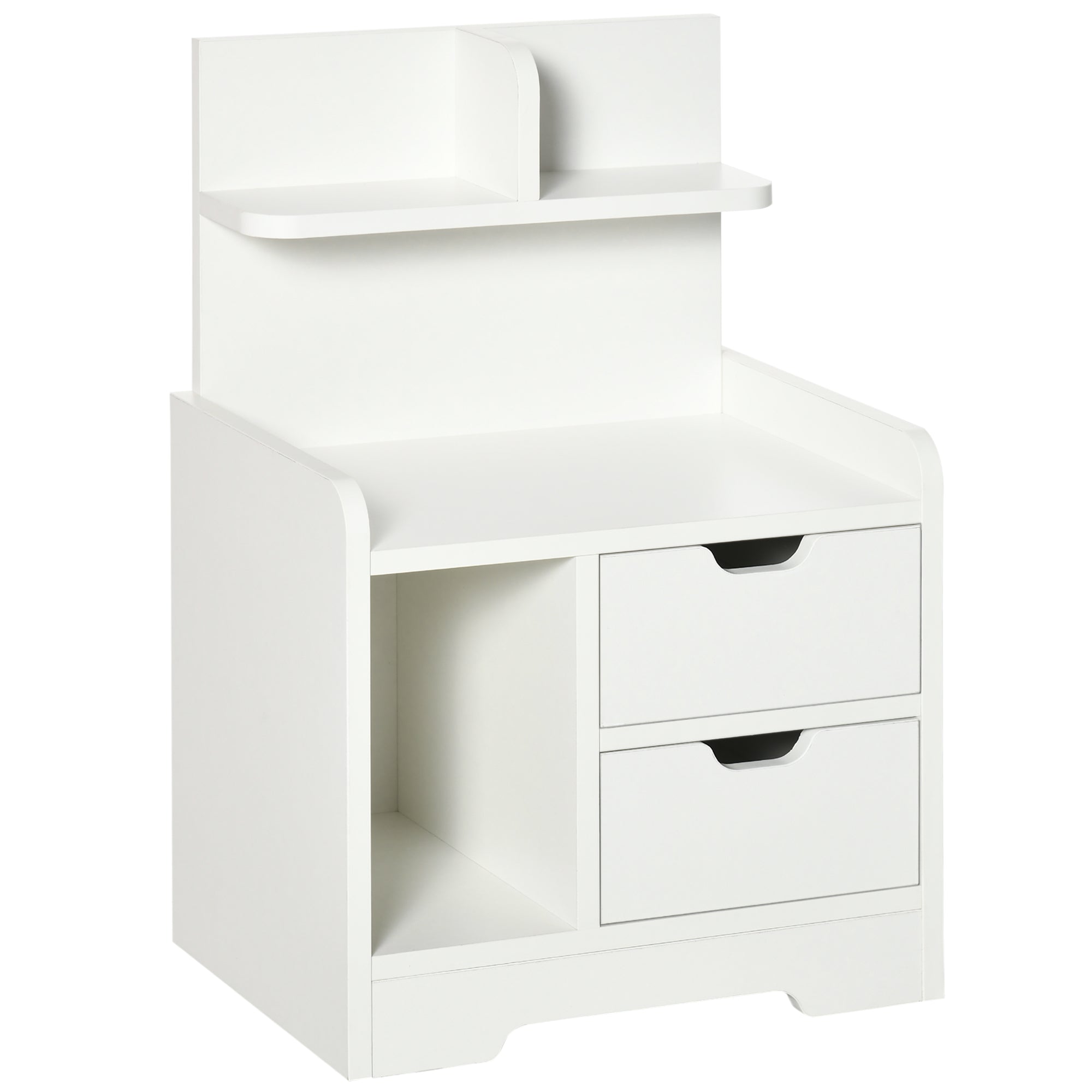 Bedside Table, Small Cabinet 2 Drawers Storage Shelves, White