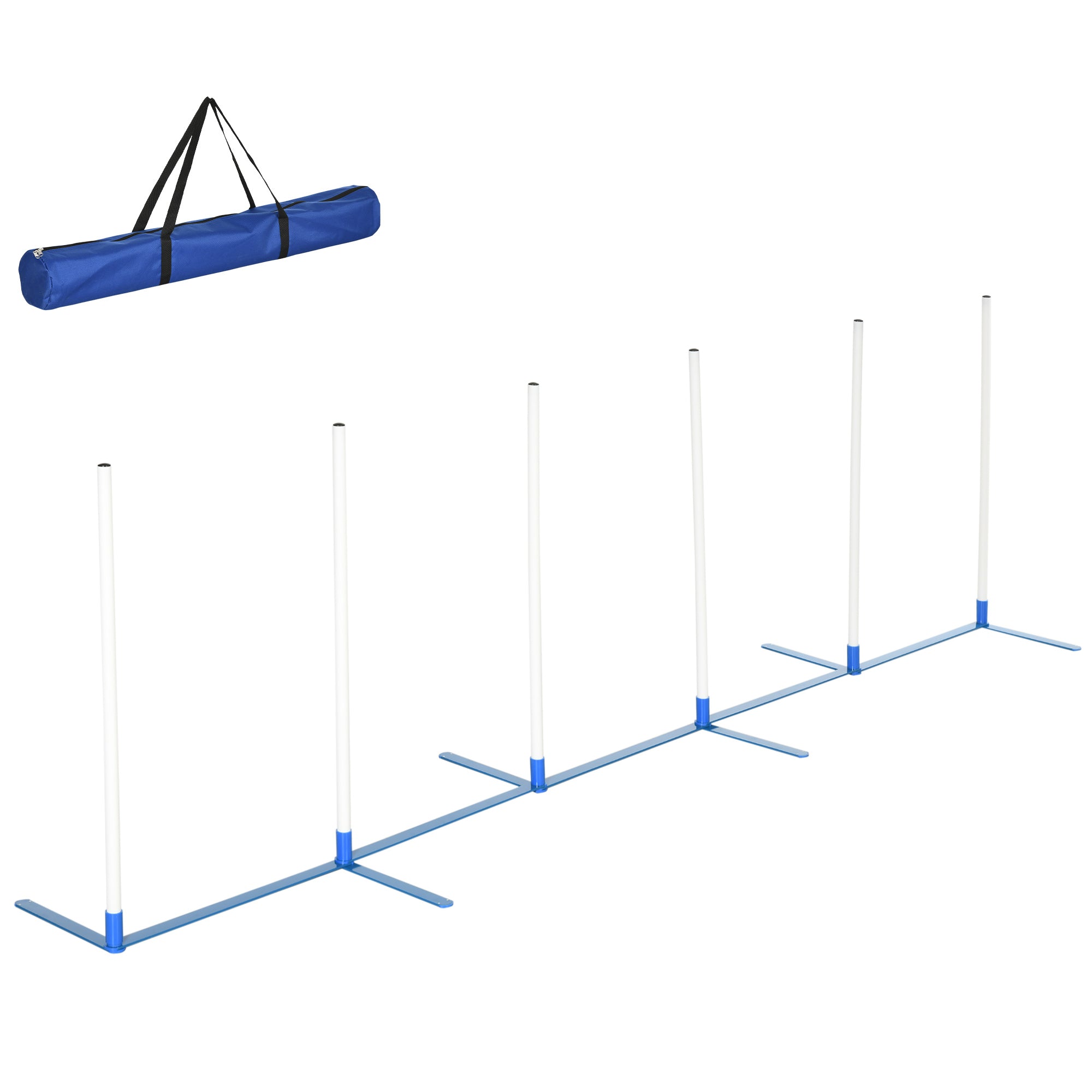 Dog Slalom Poles Agility Training Set with 600D Bag, Polyester White Blue