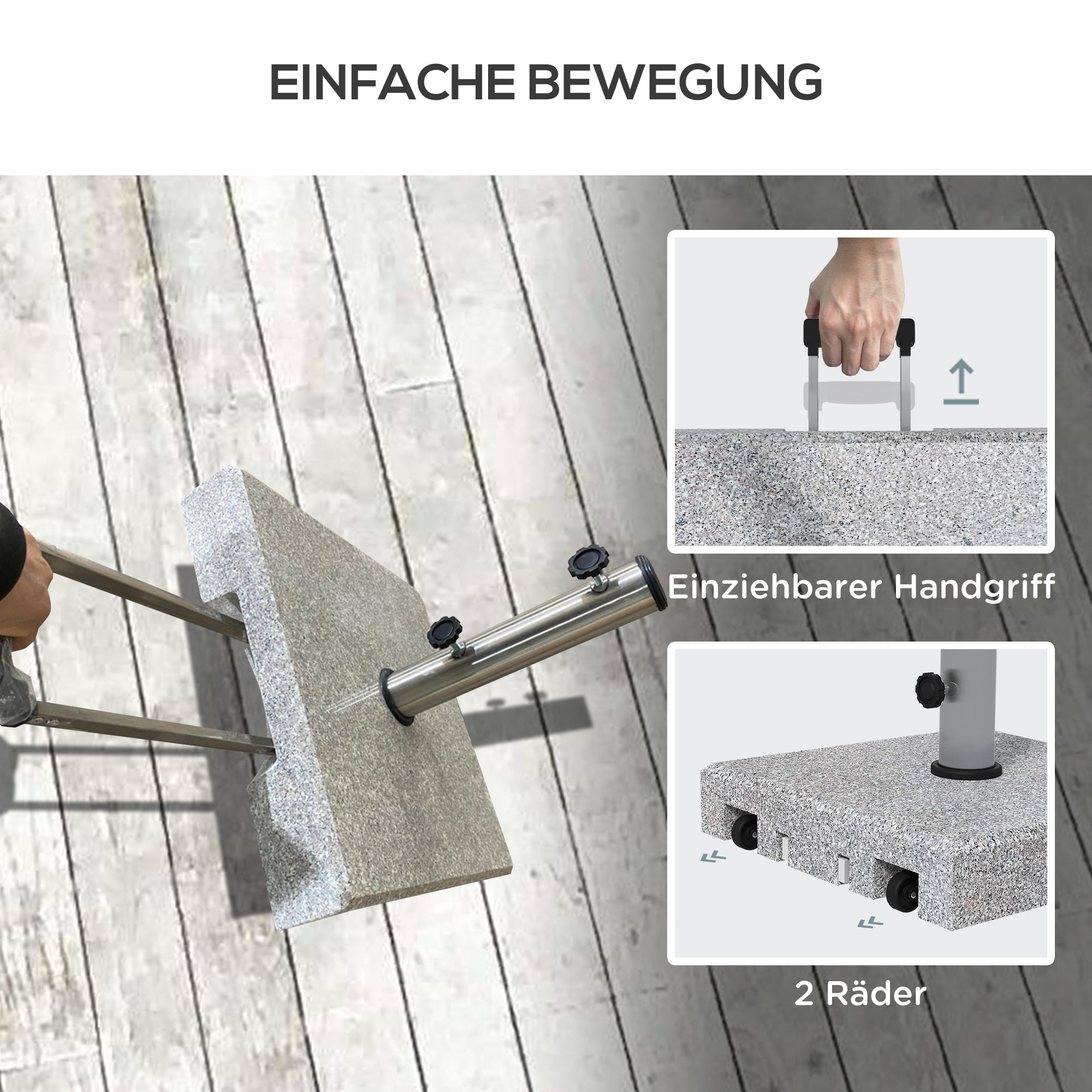 Granite Parasol Base, 28kg with Wheels, Pole Diameters 32/38/48mm, Grey