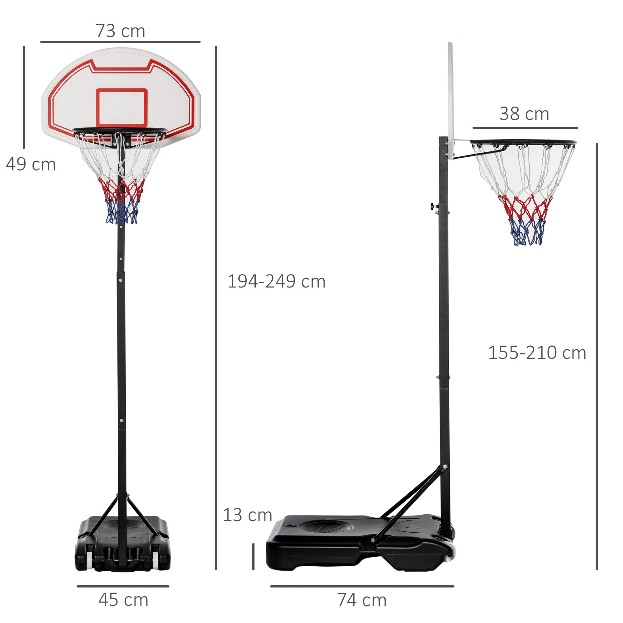 Children's Basketball System, Adjustable, Rollable, Water-Fillable, Black PE & Steel