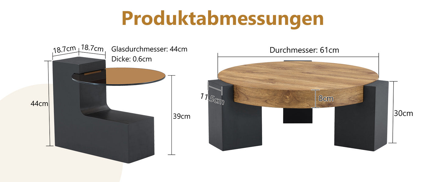 Round Coffee Table Two-Tier Detachable Transparent Brown Glass Top Black MDF Legs