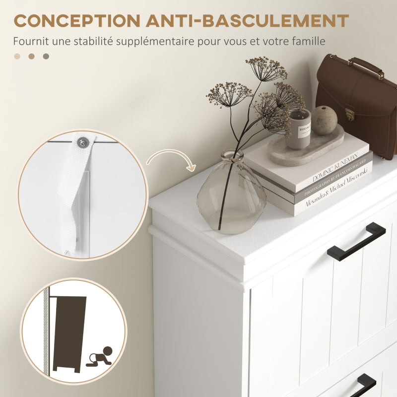 Shoe Storage Cabinet, Three-Drawer 15-Pair Minimalistic, White MDF