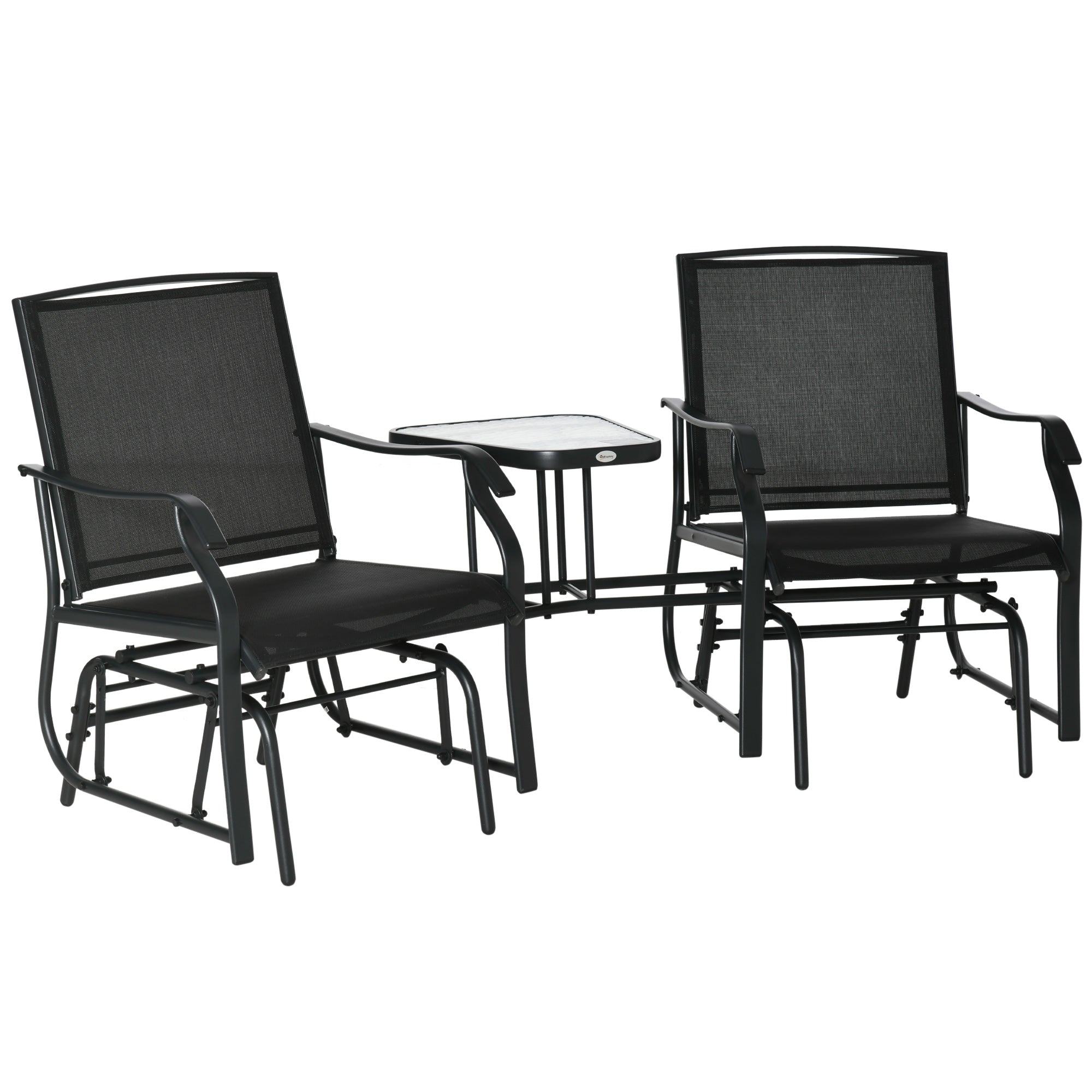 Gliding Jack and Jill Seat, Glass-Top Table, Black