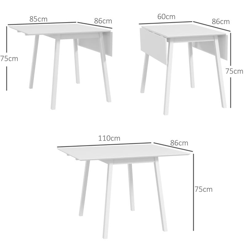 Solid Wood Folding Dining Table, Drop Leaf 2-4 People Small Space, White