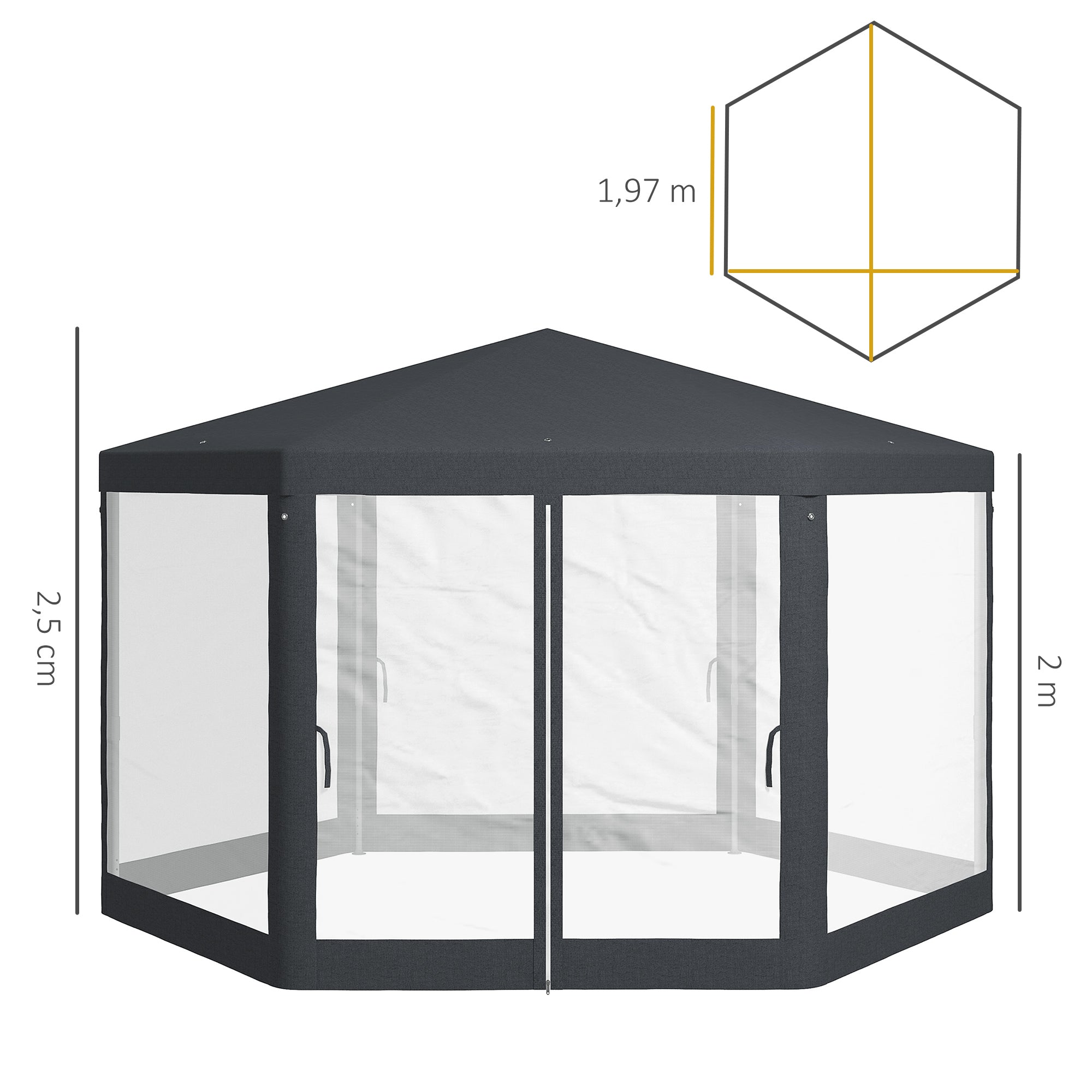 4M Hexagon Gazebo Netting Party Tent Patio Canopy Dark Grey