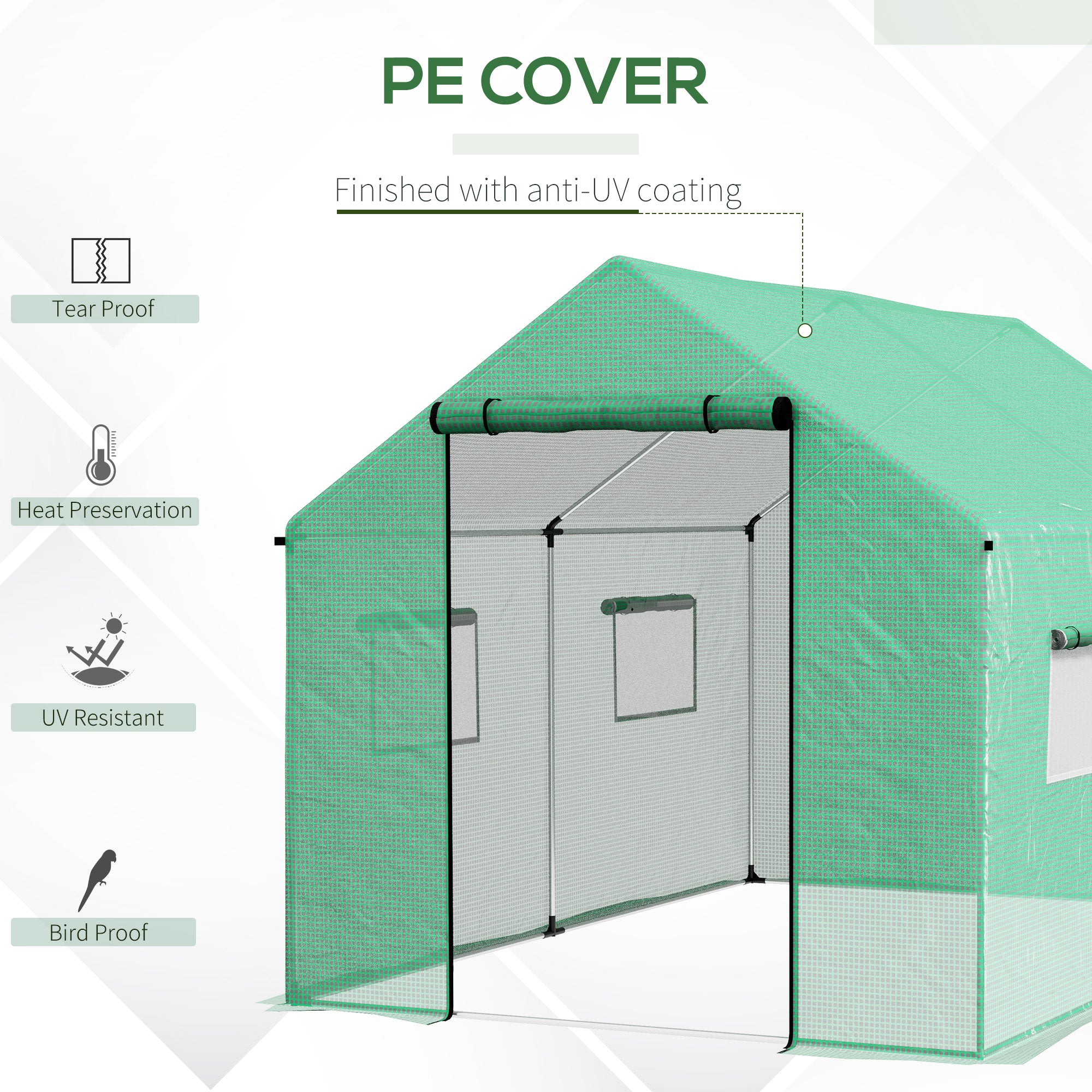 Polyethylene Polytunnel Greenhouse, Walk-in 2 x 3m, Green