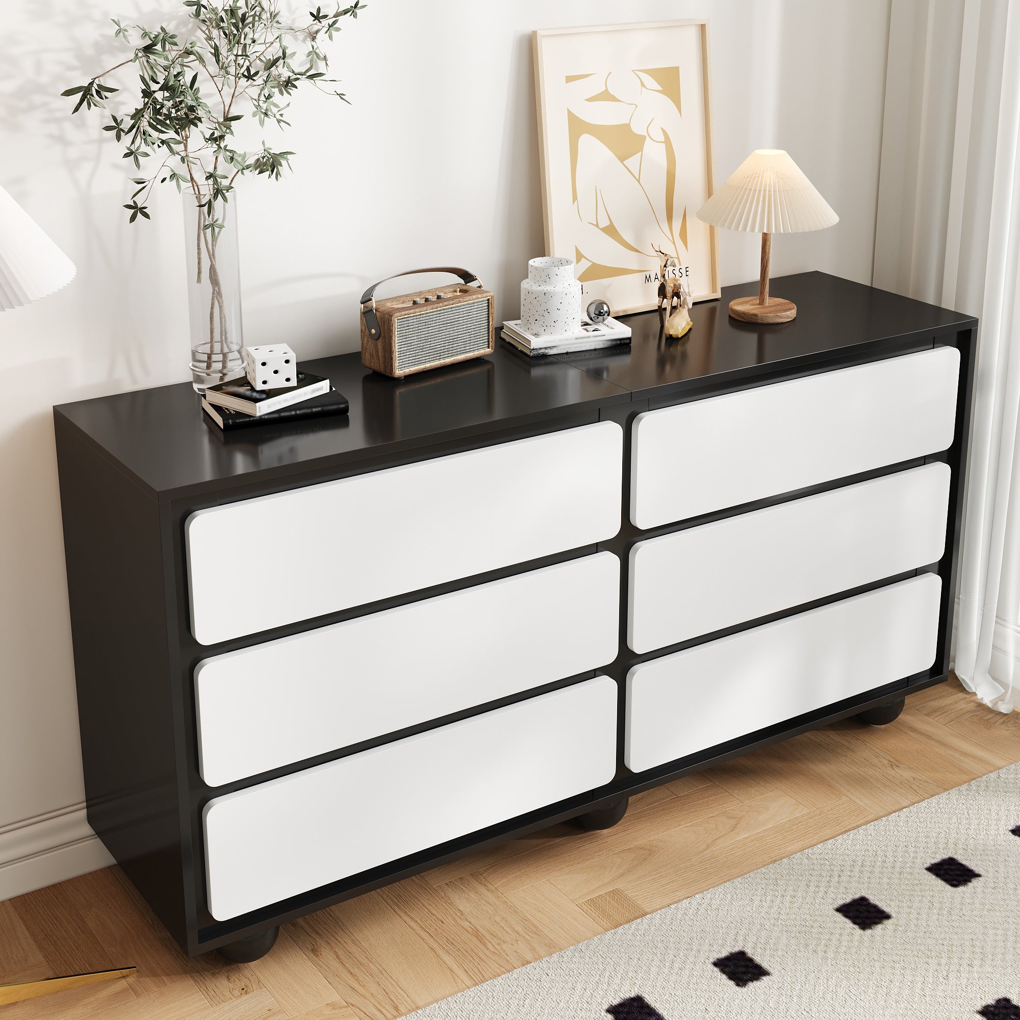 Sideboard, Six-Drawer Chest & Dressing Table, Modern, Black & White