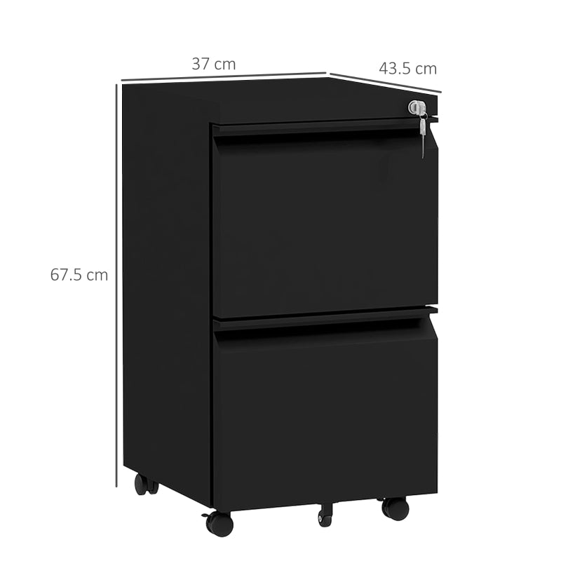 2-Drawer Mobile Filing Cabinet, Lockable for Letter/A4/Legal Size, Pre-Assembled Steel Black