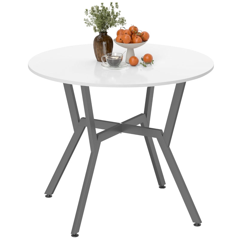 Dining Table, Round Kitchen Table Black Legs 90 x 76 cm, High Gloss White