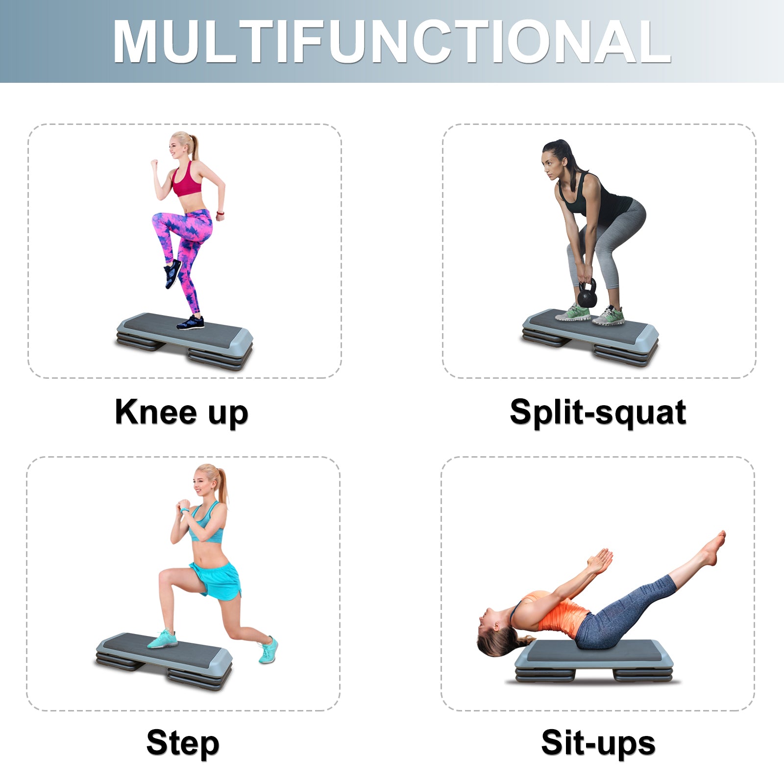 Aerobic Step Platform 110cm Adjustable Height with 4 Risers Home Gym Gray