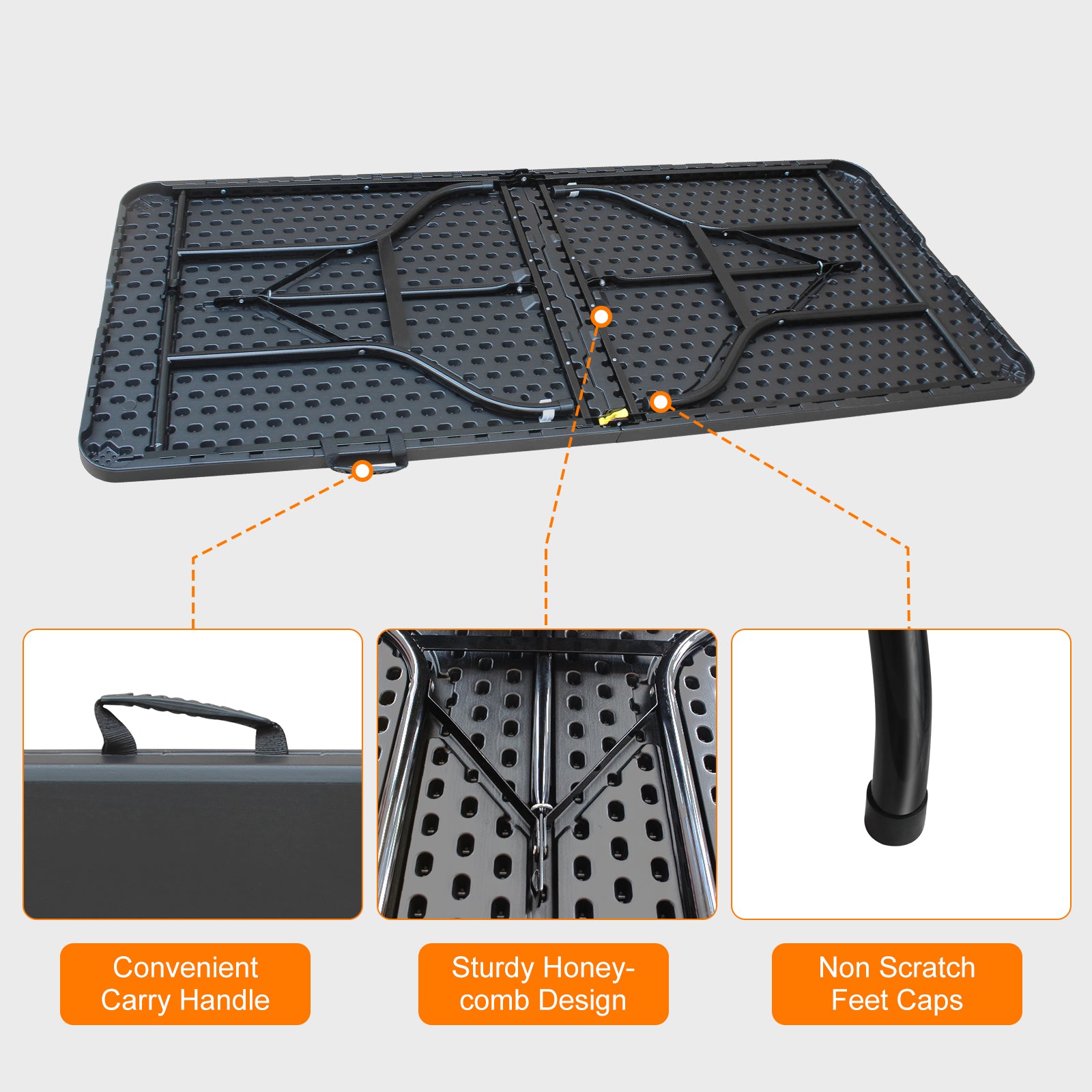 Folding Table 180cm, Portable Heavy Duty Multi-Functional, Black