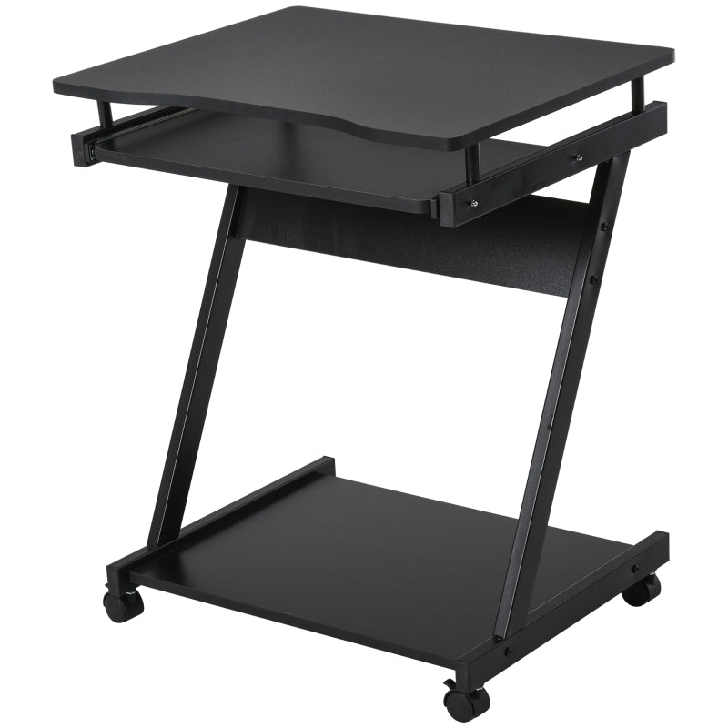 Movable Computer Desk with 4 Wheels and Sliding Keyboard Tray, Black