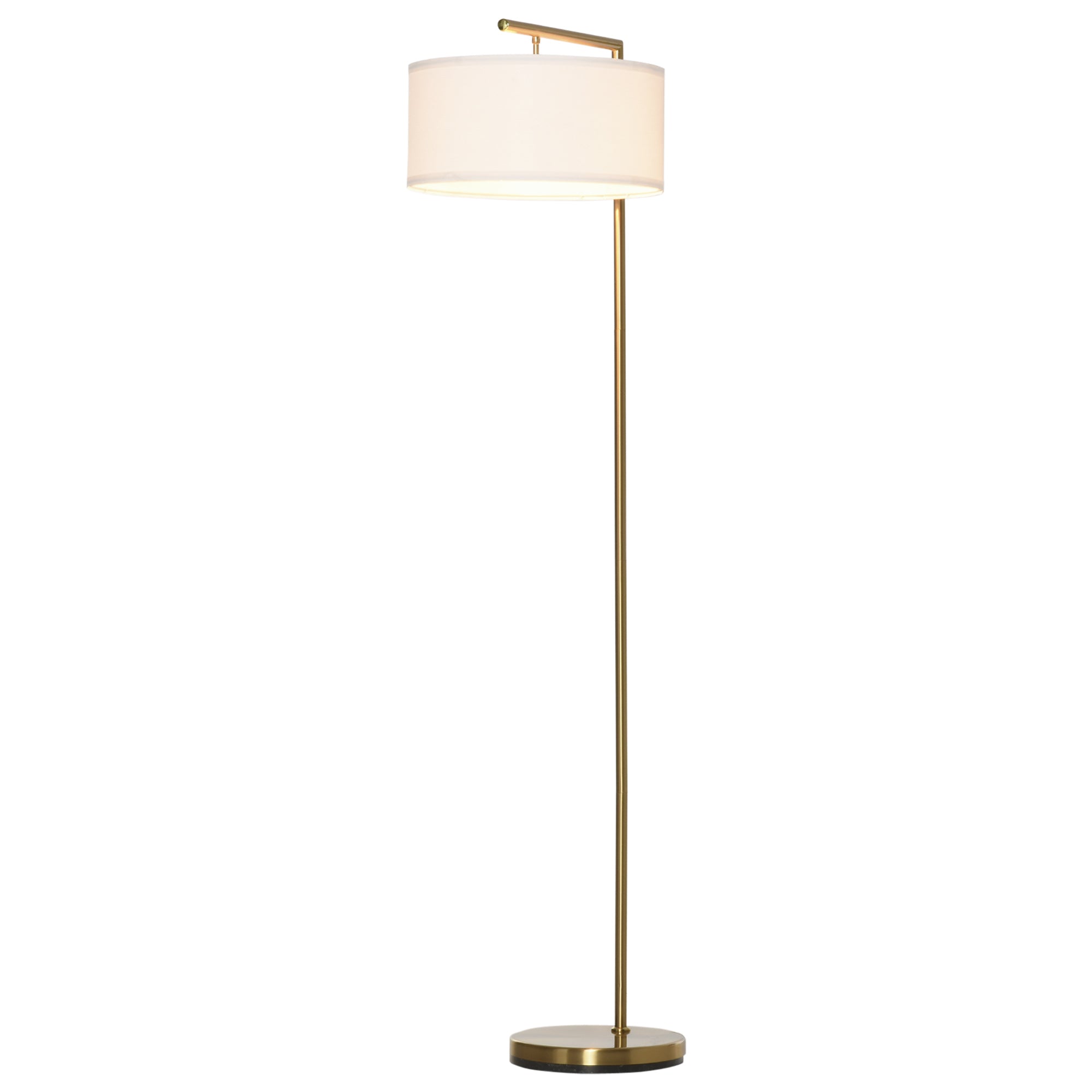 Floor Lamp with E27 Socket for Living Room, Bedroom, Office, Metal, Steel, Linen, Gold, White