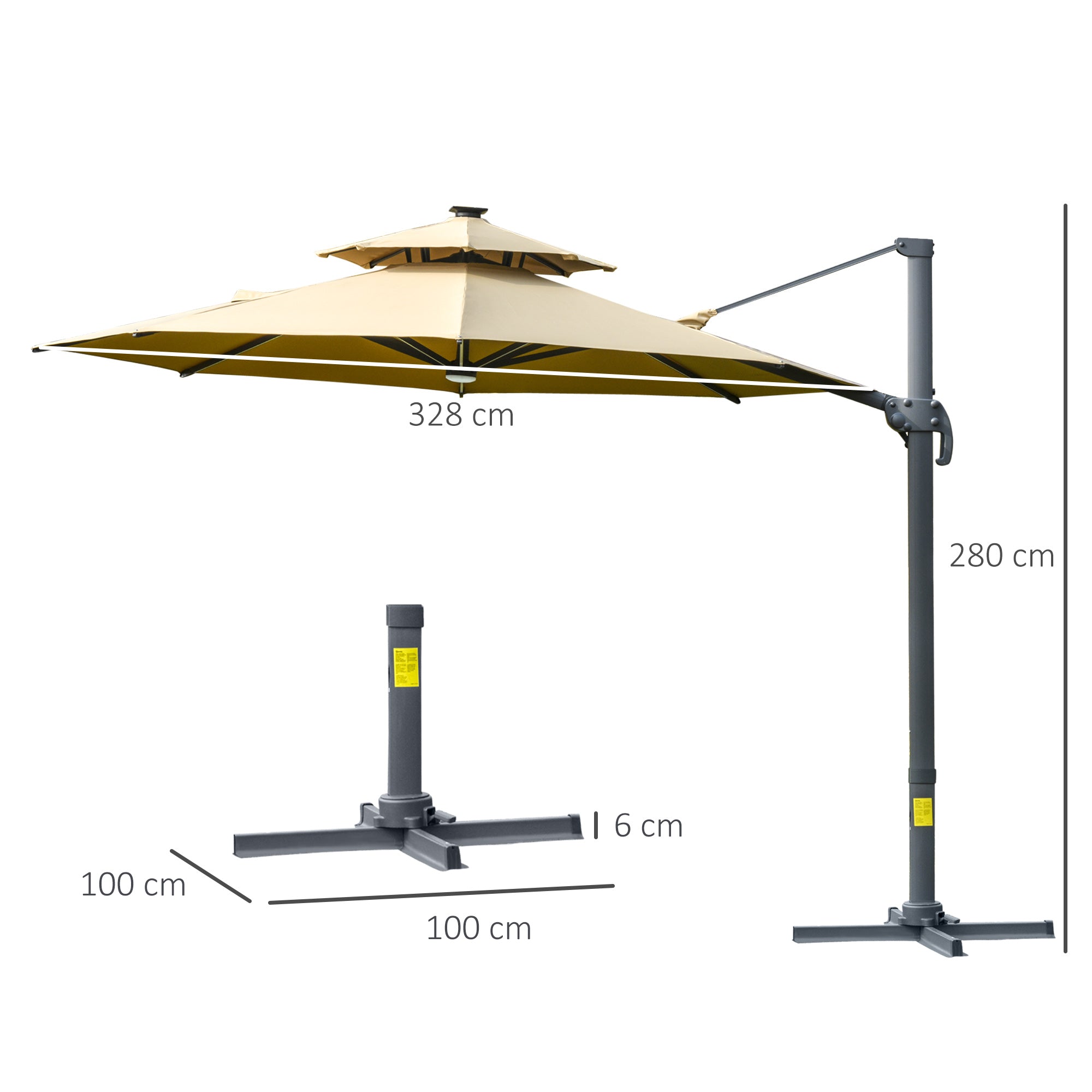 3m Cantilever Parasol, Solar Lights Power Bank Base 360° Spin, Beige