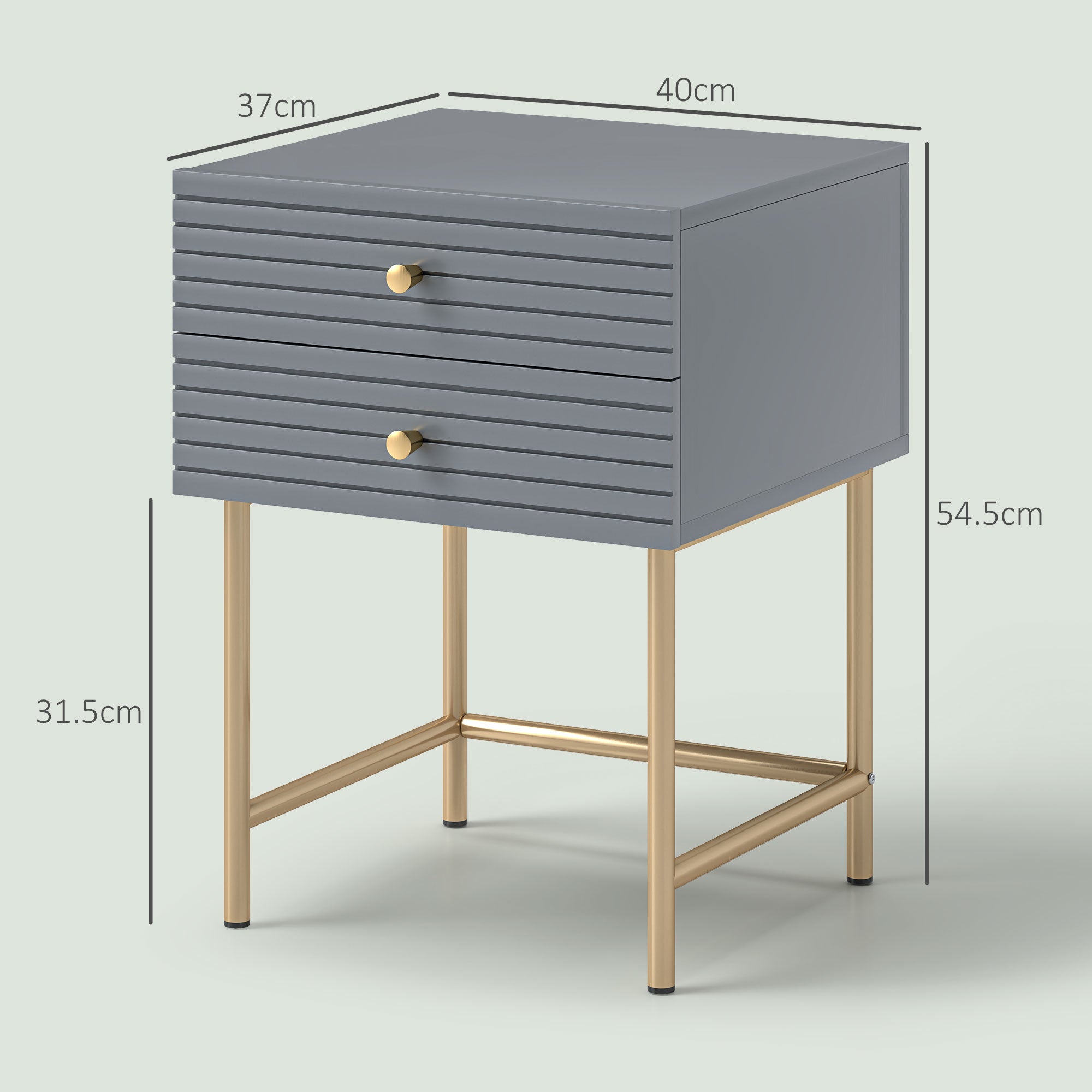 Bedside Tables, Set of Two Elegant, Grey/Gold-Tone