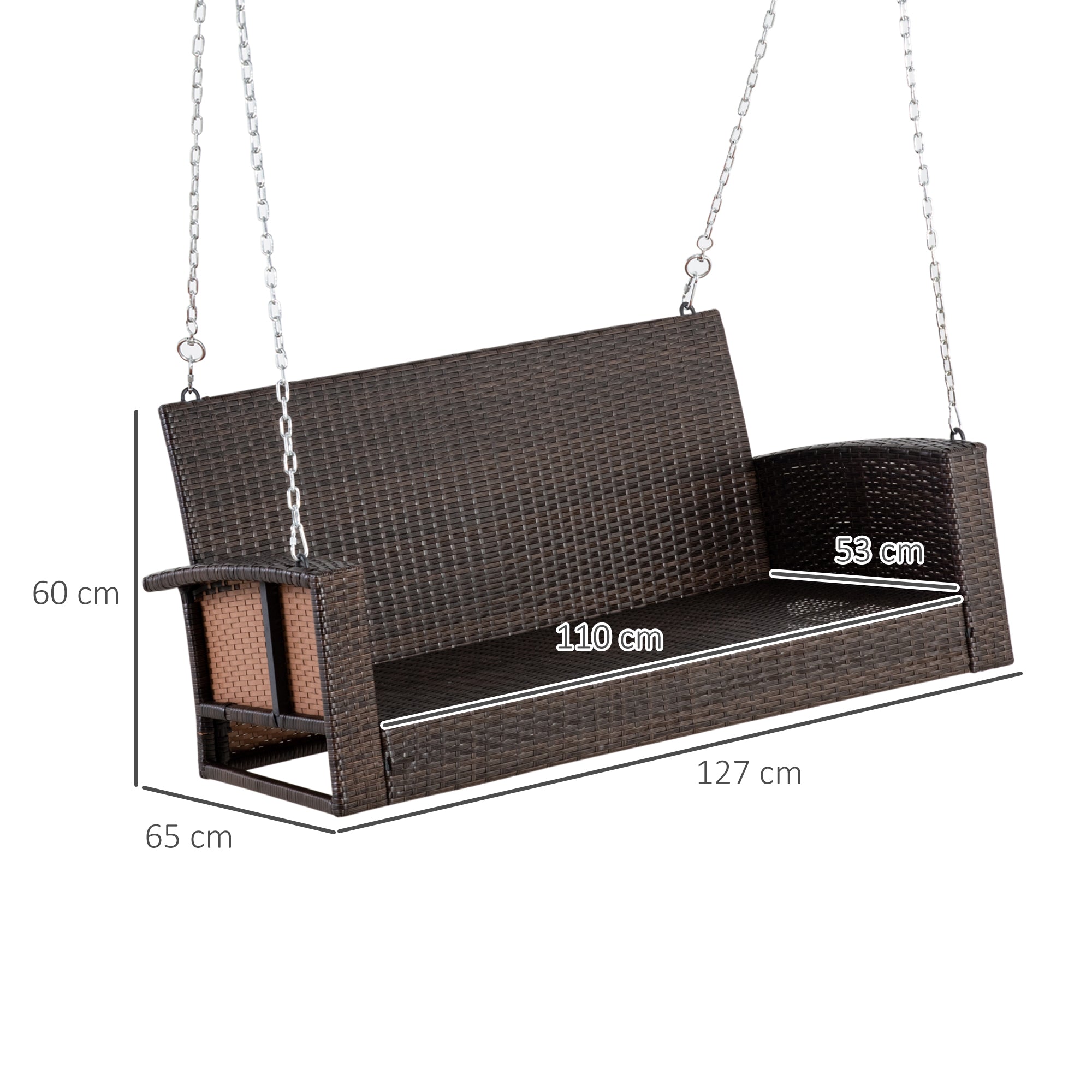 2 Seater Rattan Swing Chair Loveseat, Hanging Porch Bench w/ Cushion, Cream White