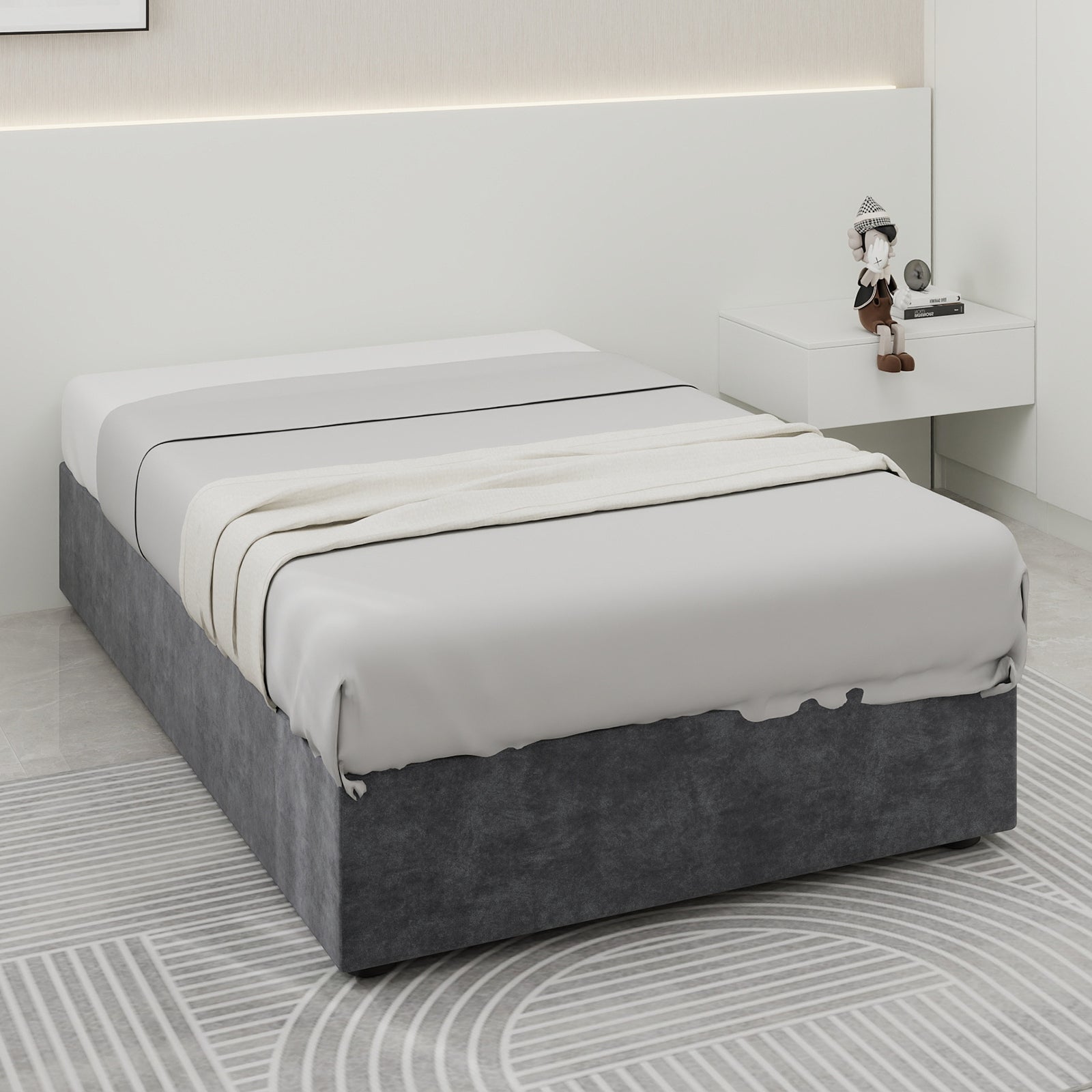 Modern Simple Style Bed Frame 90*200cm Gas Lift Storage Dutch Velvet Grey