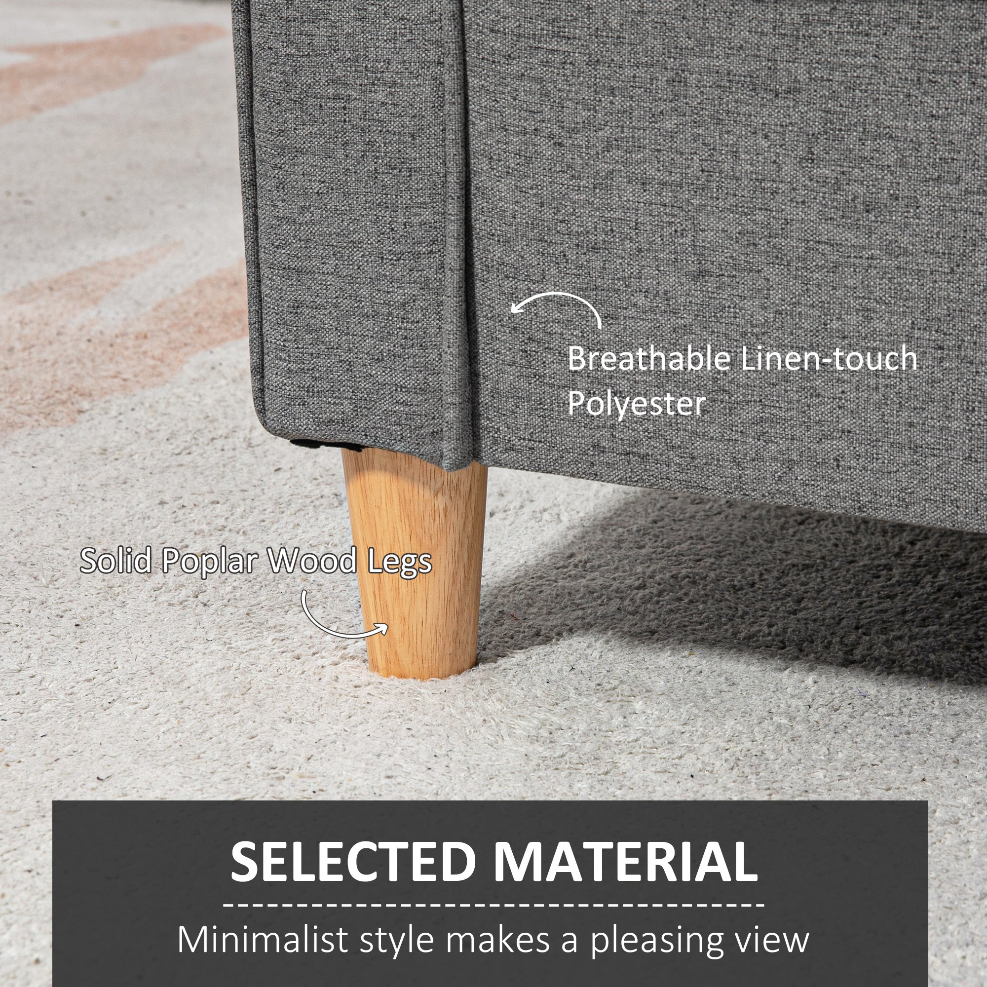 Compact Loveseat Sofa, 2 Seater with Wood Legs, Grey