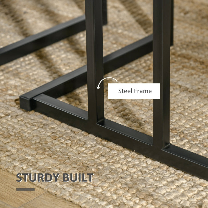 Dining Table and Chairs Set for 4 People, 4 Piece Bench Set with Steel Frame, Grey