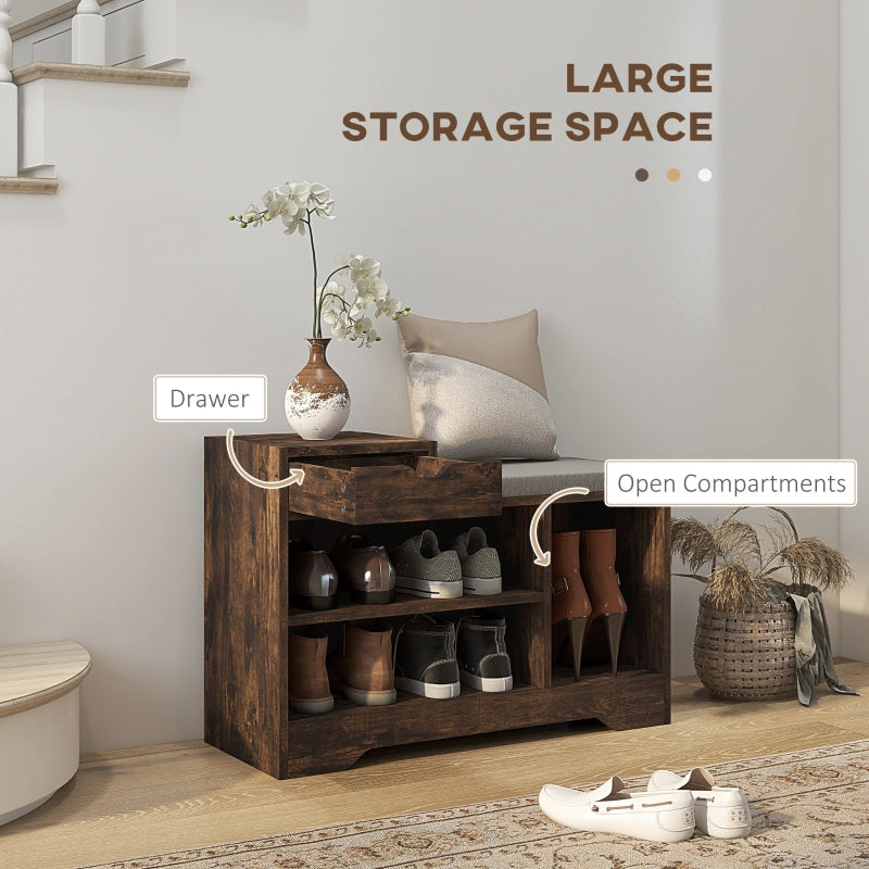 Multi-Compartment Shoe Bench with Seat - Rustic Brown