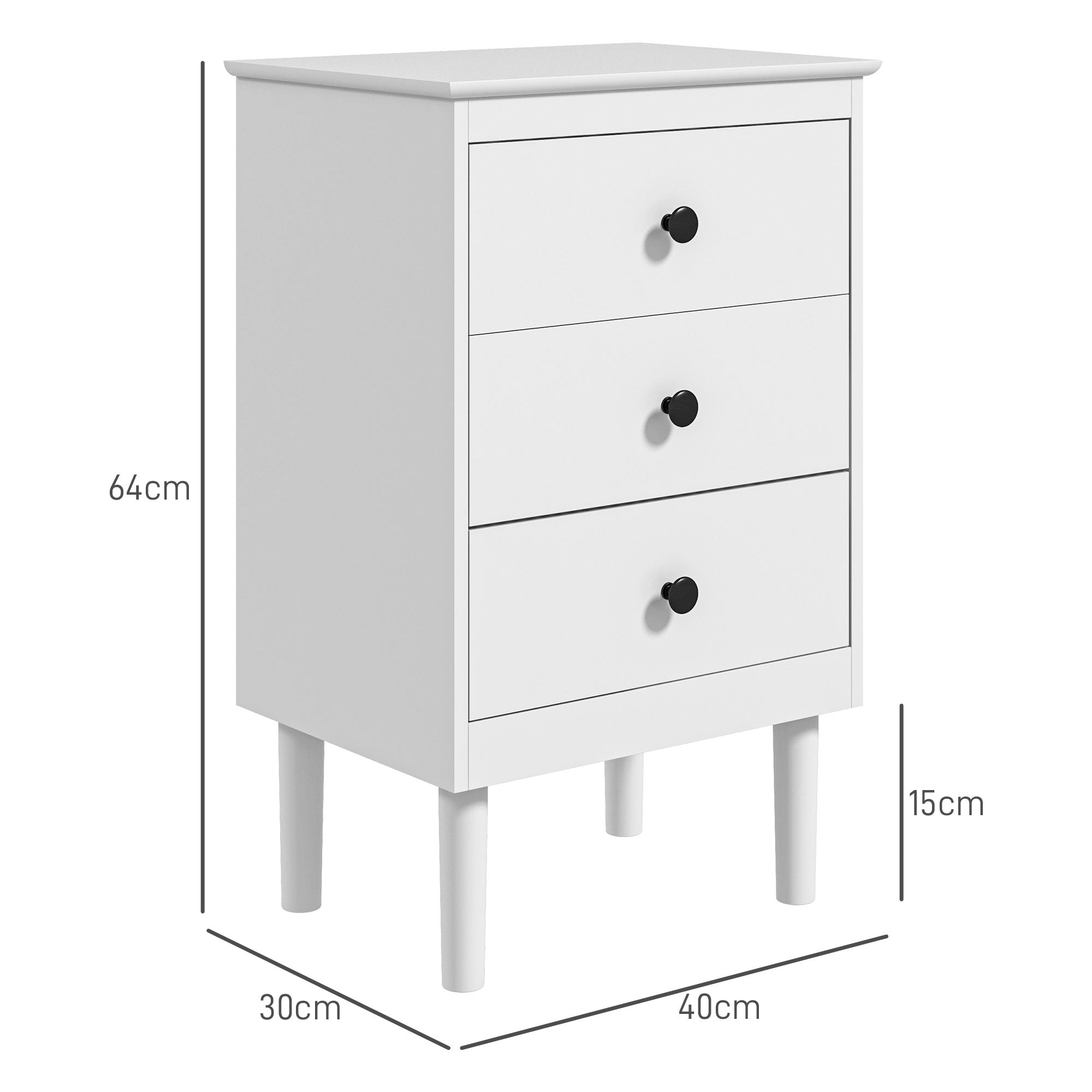 Bedside Table Set of Two Three-Drawer Modern White