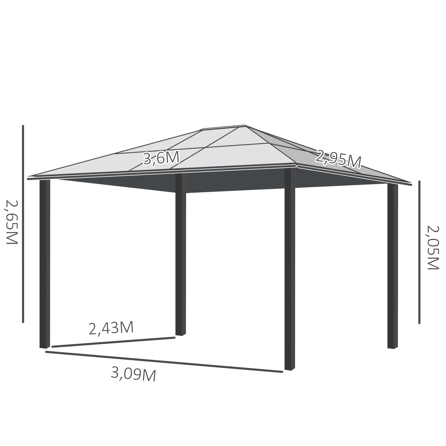 3 x 3.6m Hardtop Gazebo Canopy with Polycarbonate Roof and Netting, Aluminium Frame, Brown
