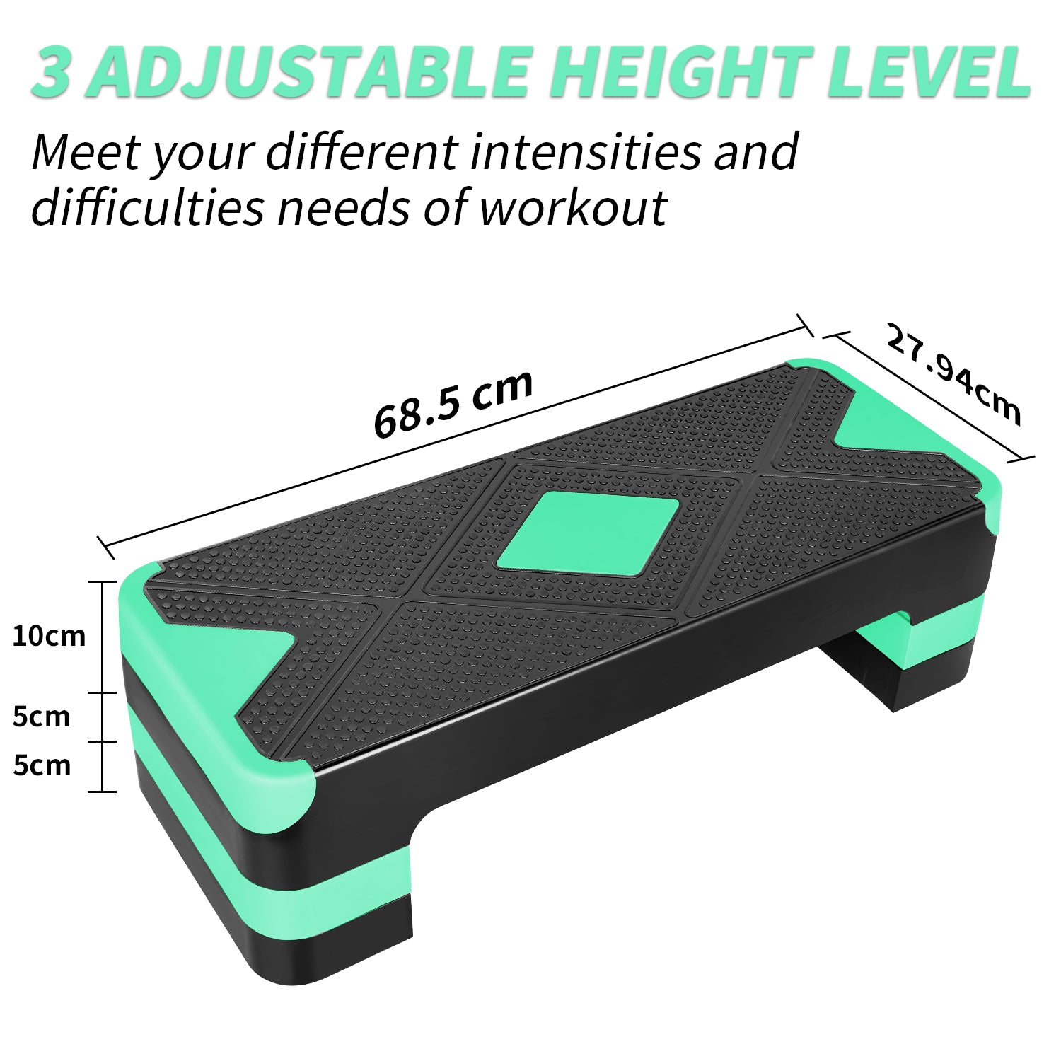 Aerobic Exercise Step Adjustable Platform 68.5cm/27" 3-Level Height Risers (Green)