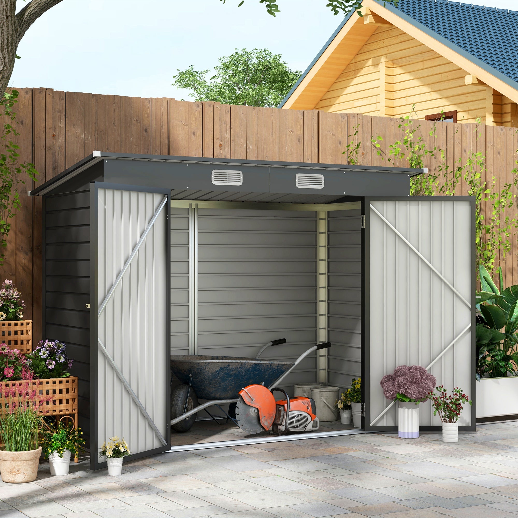 Galvanised Steel Shed, 3.7 x 7.9ft with Latched Door and Padlock - Grey