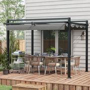 3 x 3(m) Retractable Pergola Garden Gazebo Shelter Aluminium Frame Dark Grey