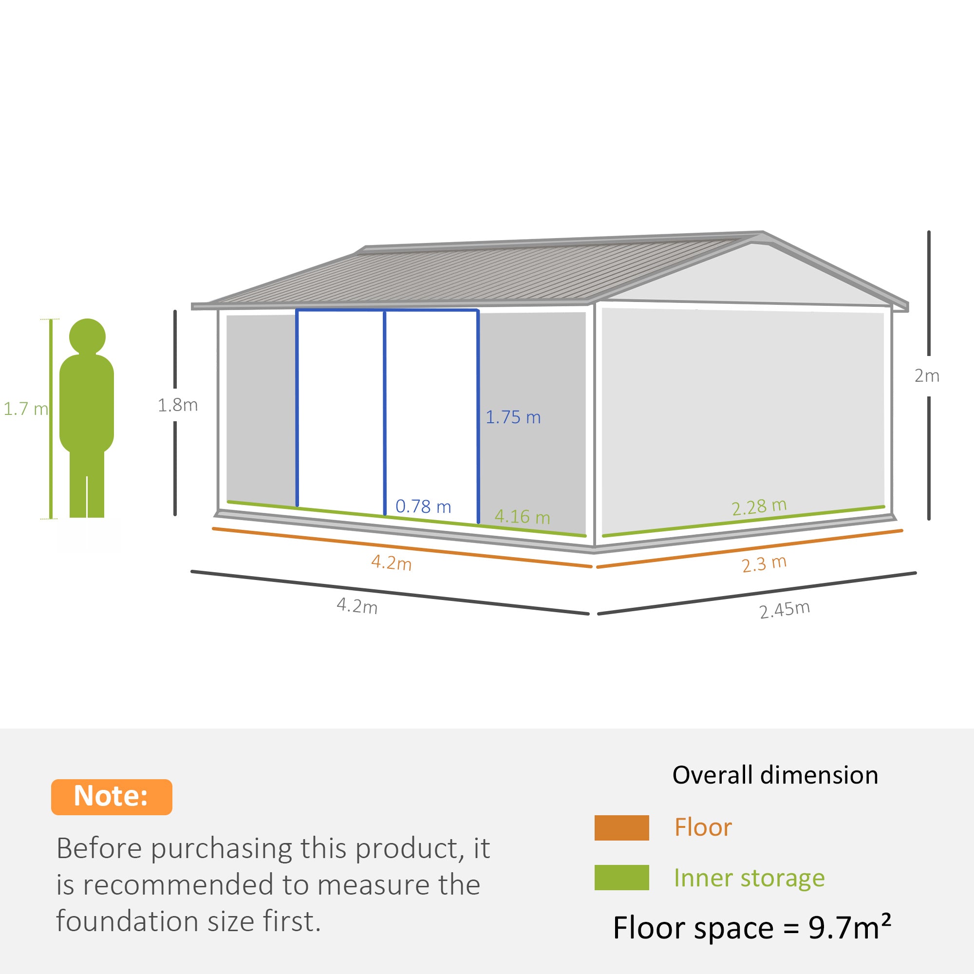 Outdoor Garden Metal Storage Shed 14 x 8ft with Lockable Door, Grey