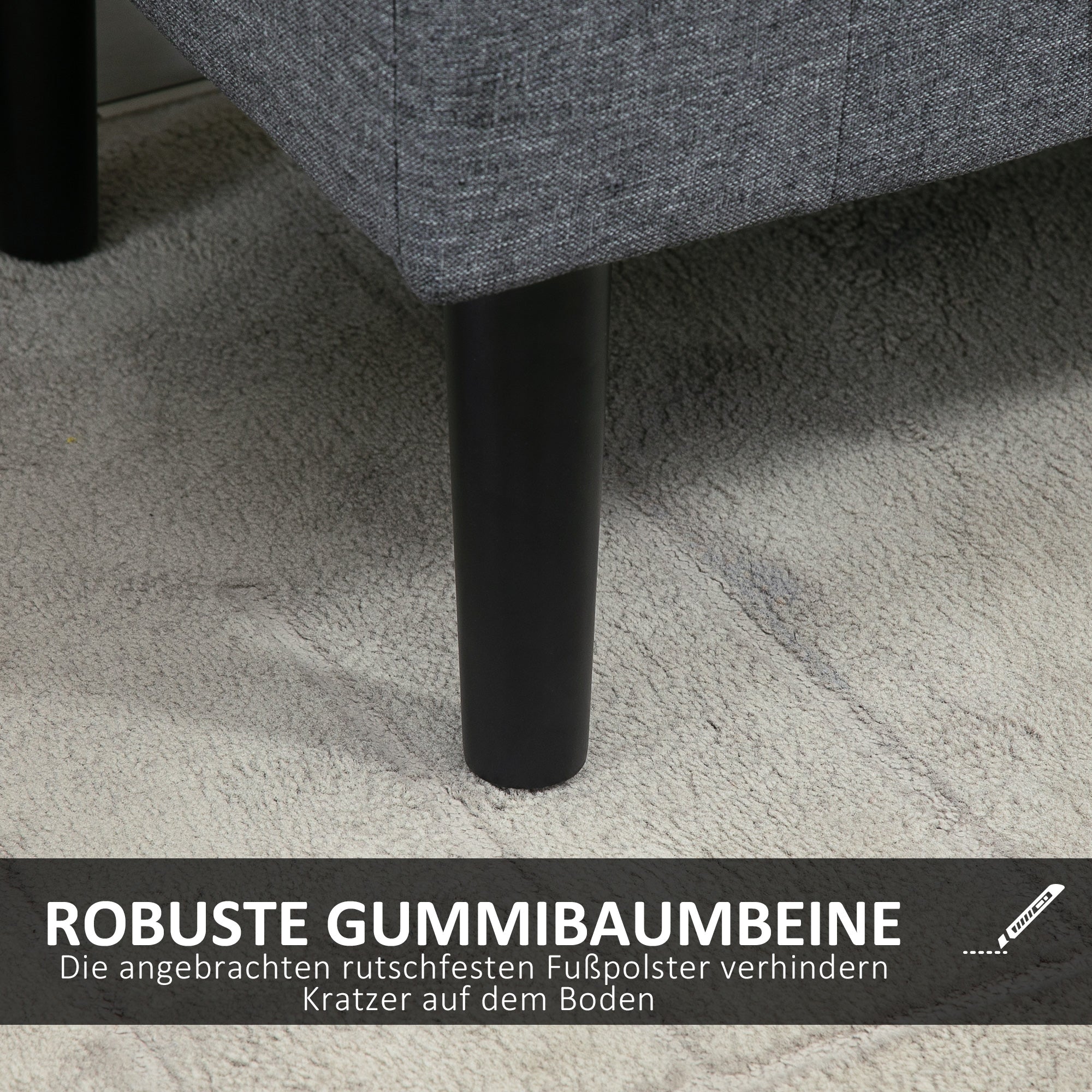 Storage Bench, Upholstered with Wooden Legs, Light Grey