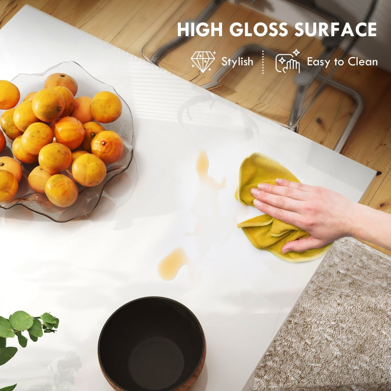 Extendable Dining Table, 120-160 x 70cm Rectangular, Seats 4-6 People, High Gloss White