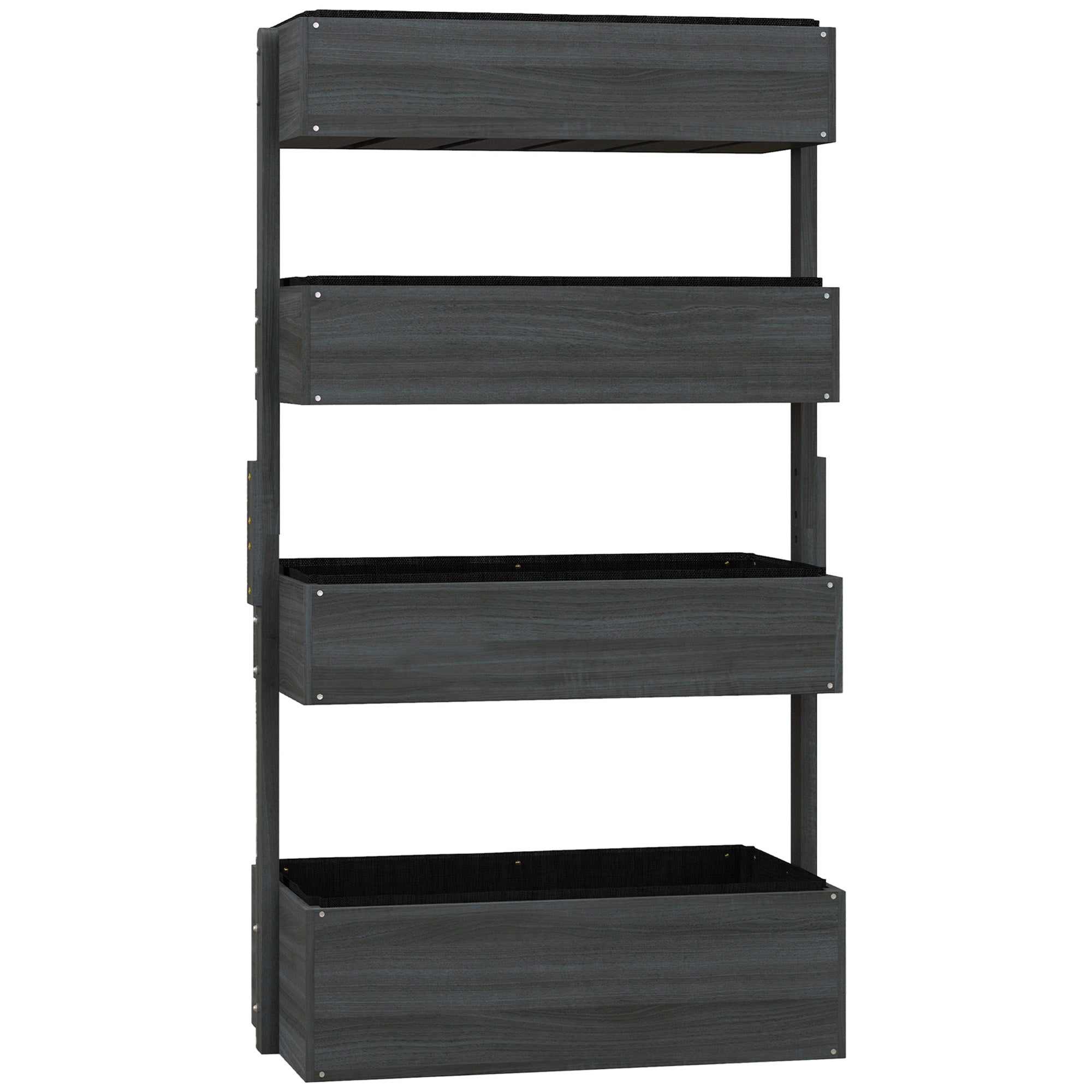 Four-Tier Basket Plant Stand with Wood Structure - Grey