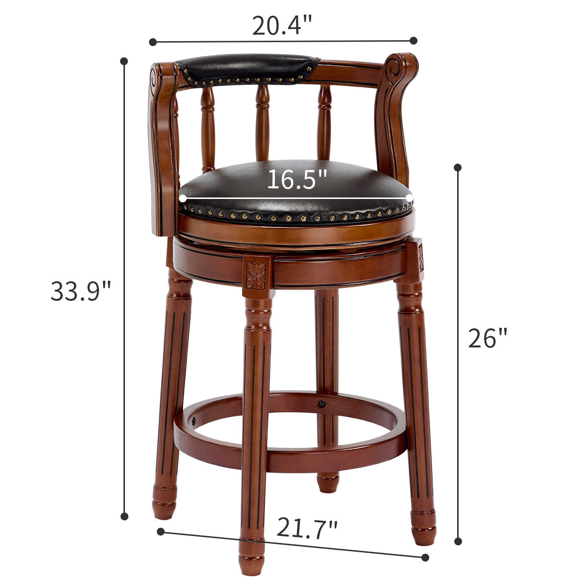 Cow Top Leather Wooden Bar Stools, 360 Degree Swivel with Backs, Bar/Counter Height, Leather