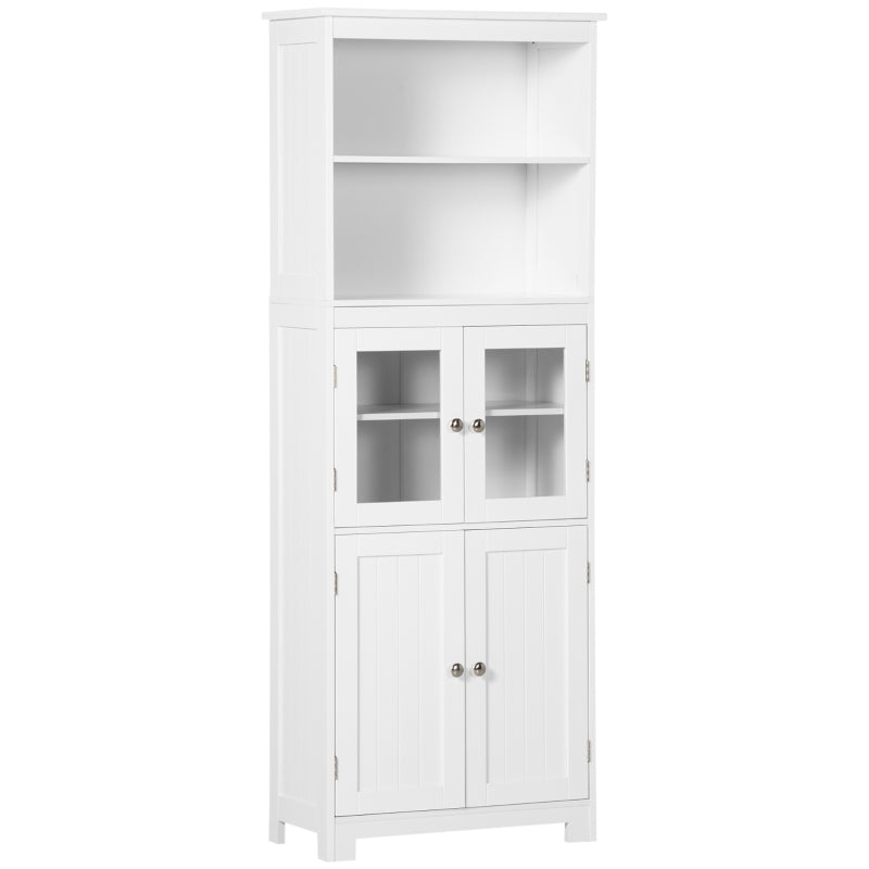 Freestanding Kitchen Cupboard 4-Door Storage Cabinet Adjustable Shelf Glass Doors White Engineered Wood