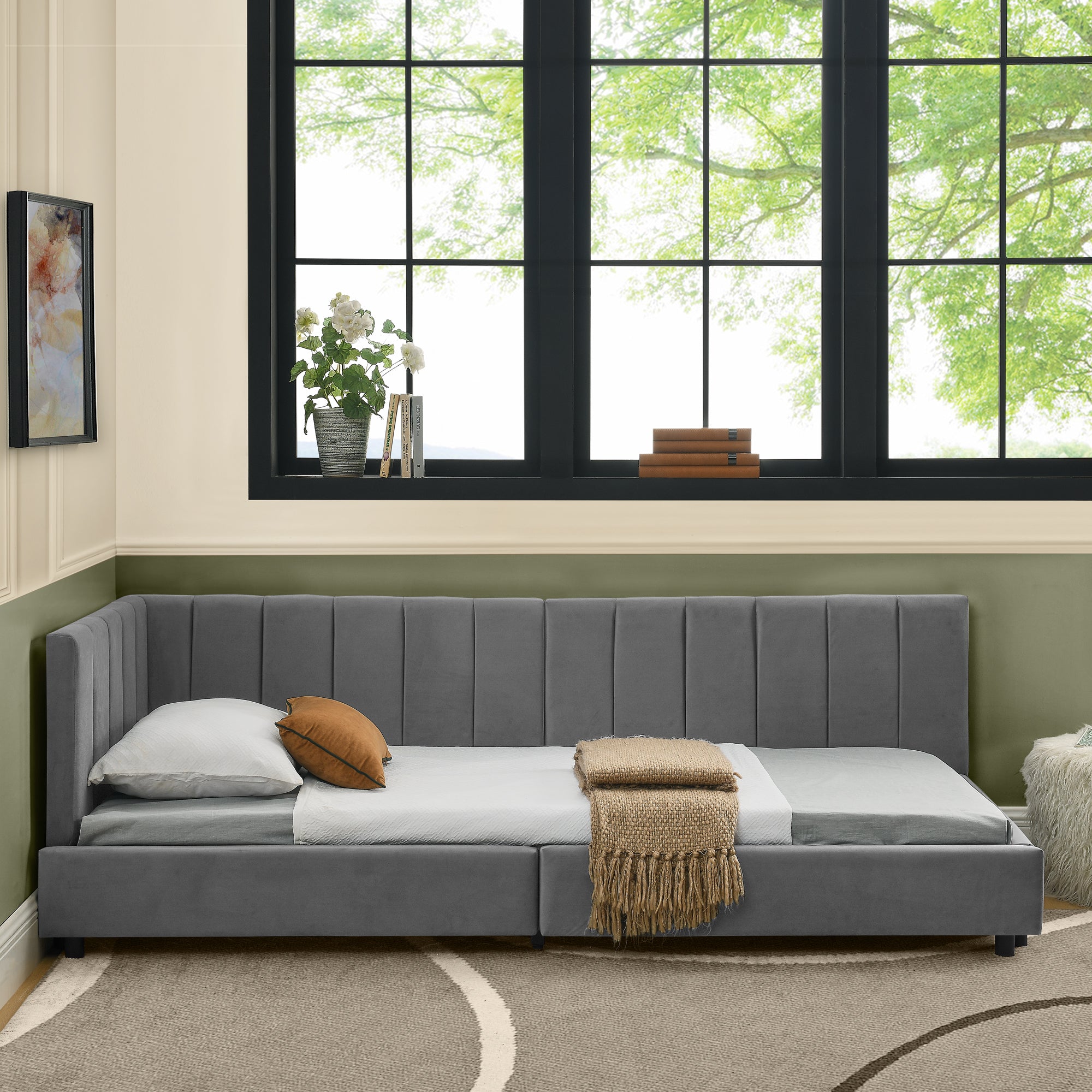 Single Bed 90x200cm High Backrest for Kids & Guest Rooms, Dark Grey Velvet