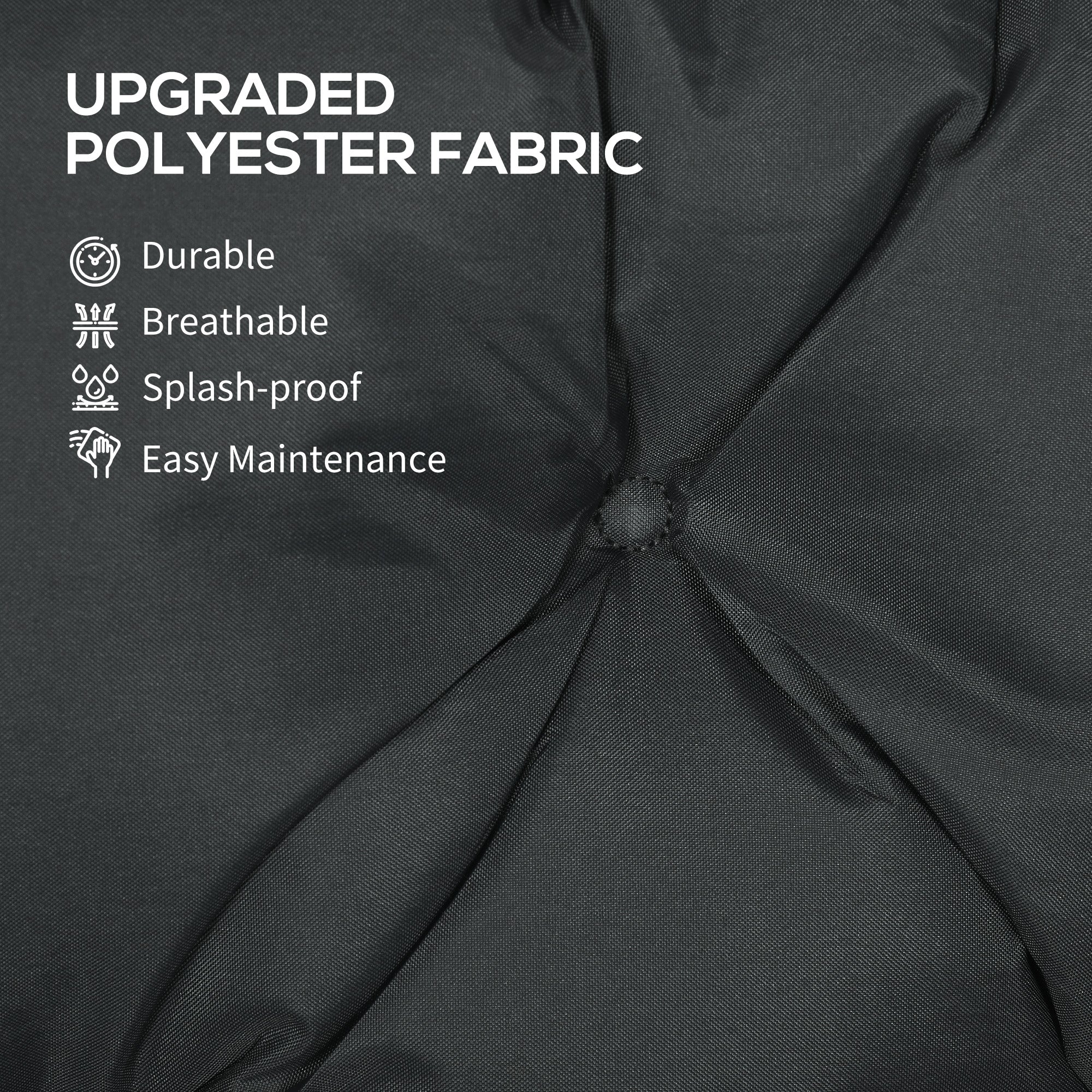 3 Seater Bench Pad Cushion with Back and Ties, Black