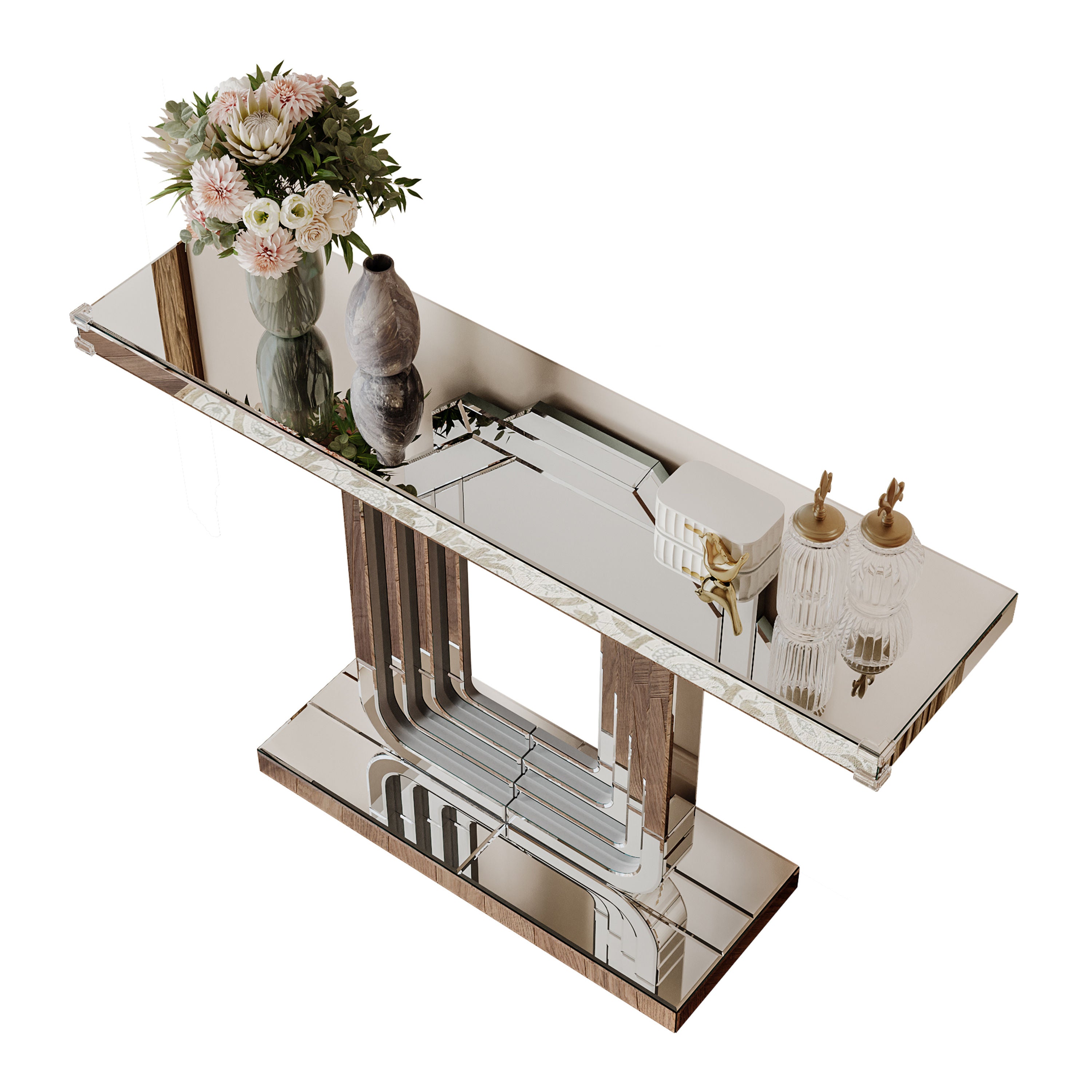 120cm Mirrored Console Table, Elegant U-Shaped Base, Silver Finish