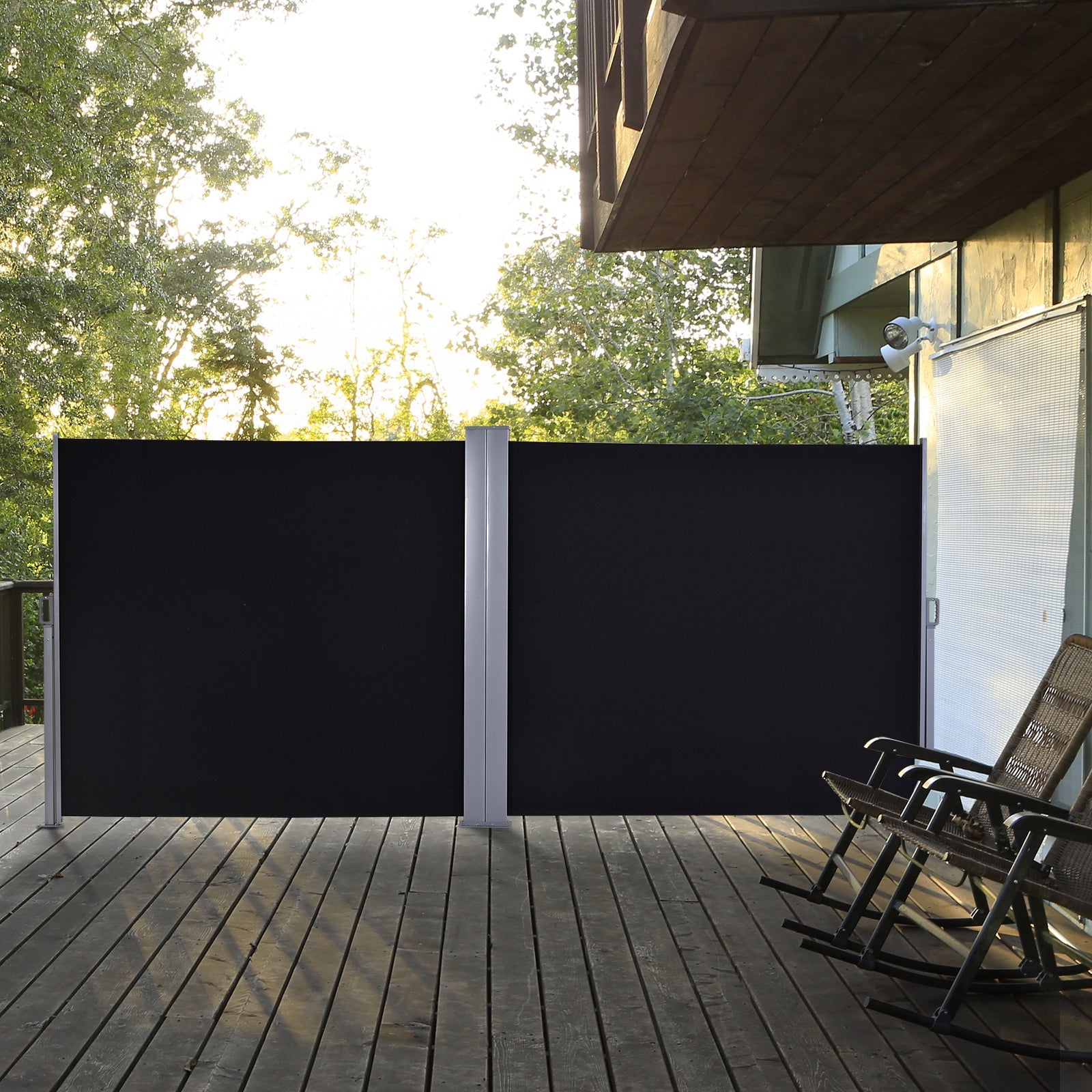 Retractable Awning Double Canopy Side Blind with Steel Frame - Black