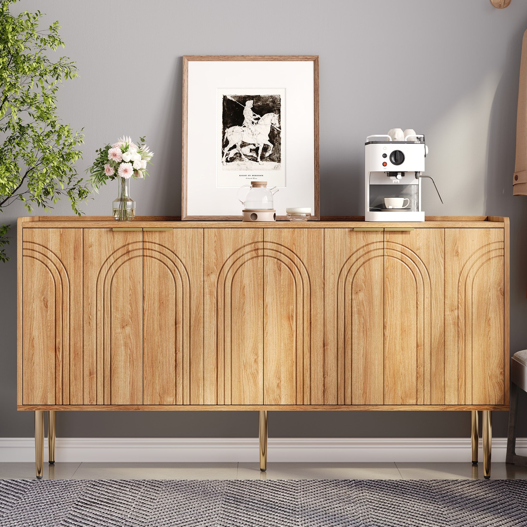 Sideboard, Buffet Storage Cabinet 140L x 38W x 75H cm, Natural MDF