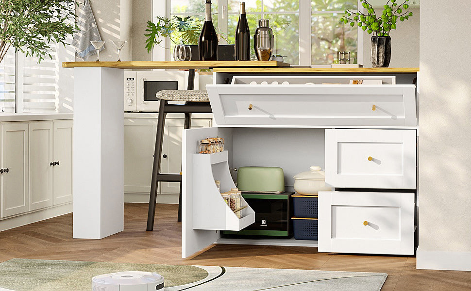 Extendable Bar Table Telescopic Storage Snack Shelf 138-204cm - White