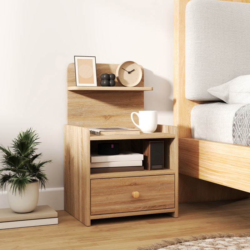 Side Table, Bedside Table with Storage, Chipboard, Natural Wood