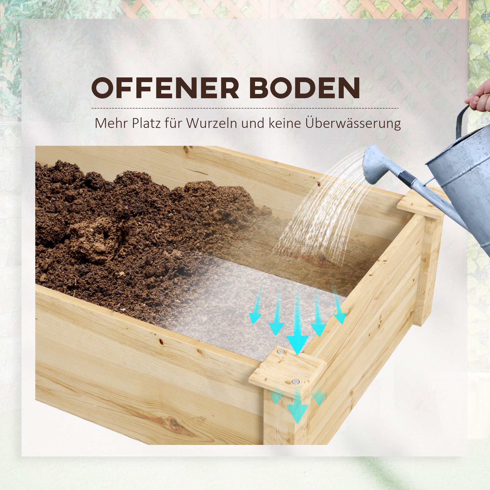 Raised Garden Bed Planter, Large 2 Compartments, 237x60x25cm, Wooden Natural