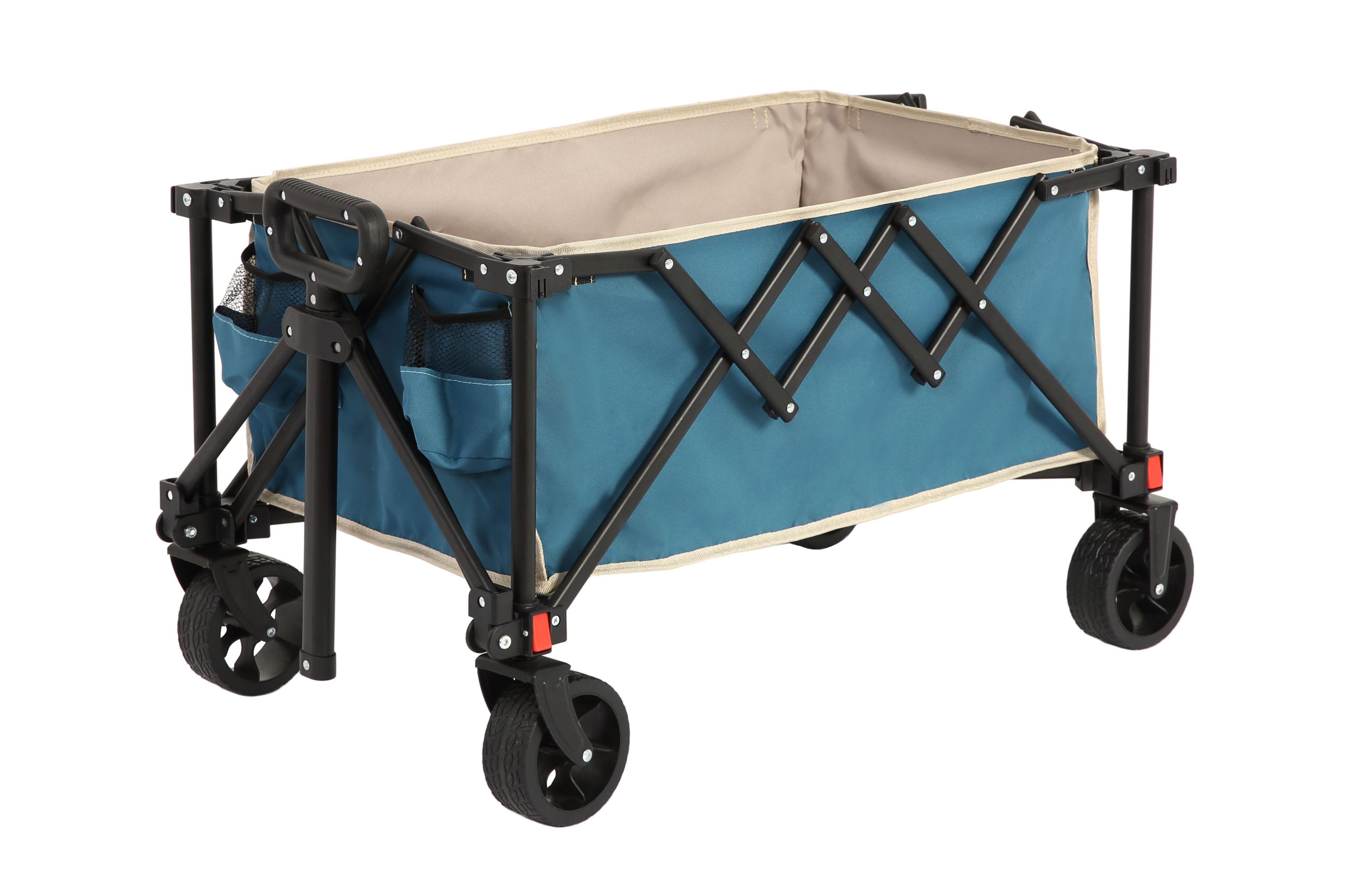 Folding Wagon Cart with All Terrain Wheels, Heavy Duty, Adjustable Handle, Outdoor Utility, Blue